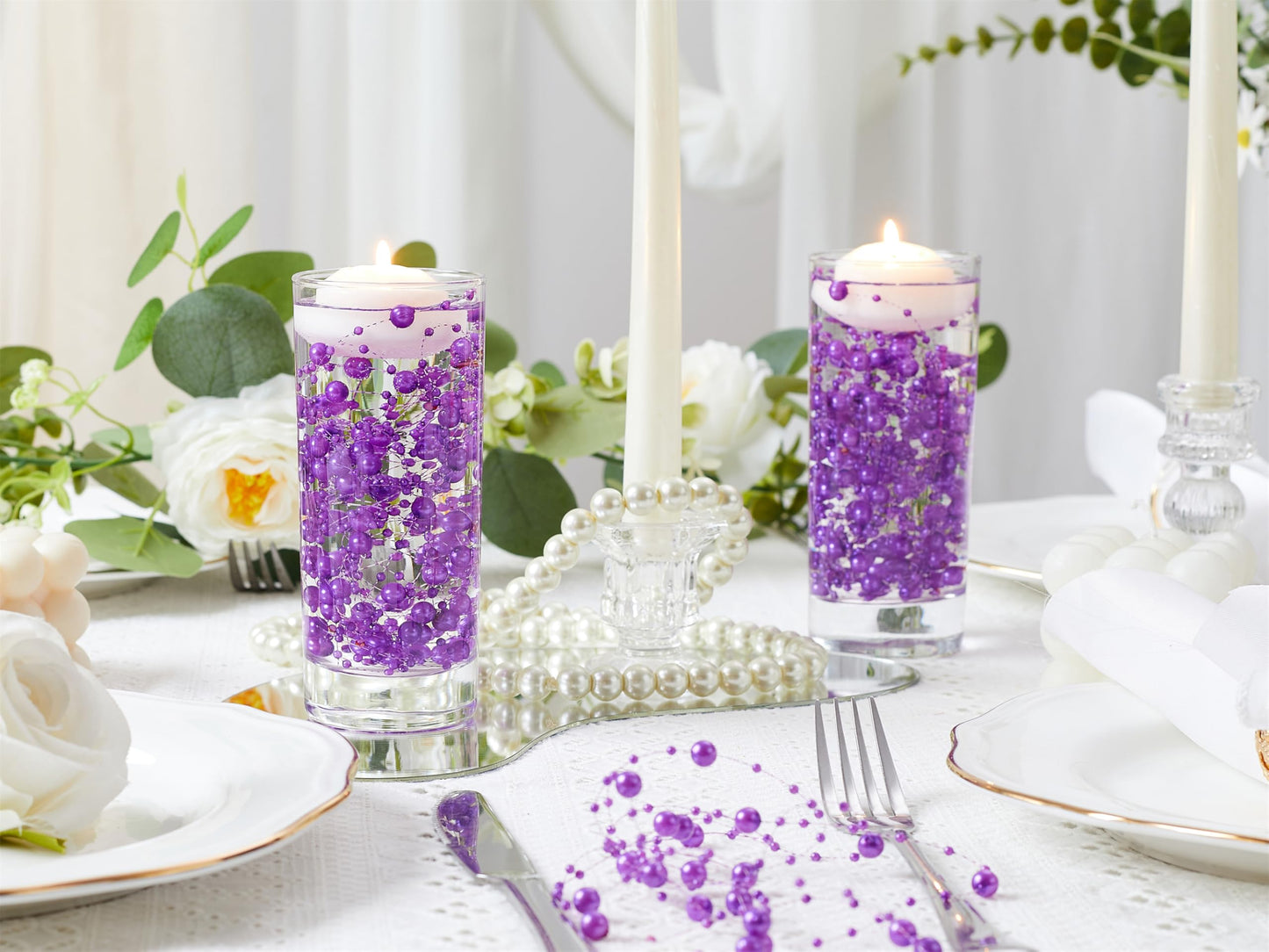 YATOJUZI 30 PCS Artificial Pearl String Purple Vase Filler Floating Pearls for Vases Centerpieces Faux Pearl Beads String Decorations Wedding Holiday Party Decor