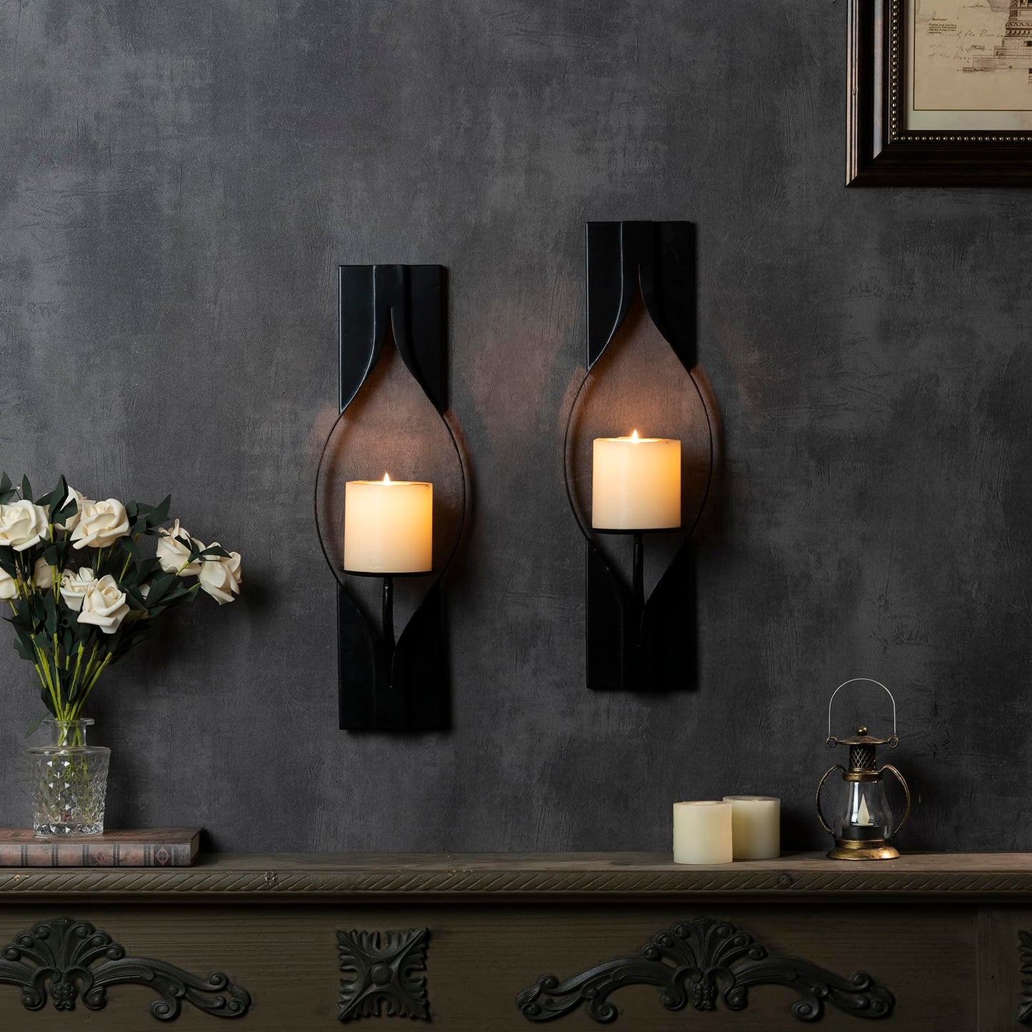 Wall Candle Sconces Set of 2, Decorative Metal Candle Holder for Living Room, Farmhouse, Fireplace (Matte Black)