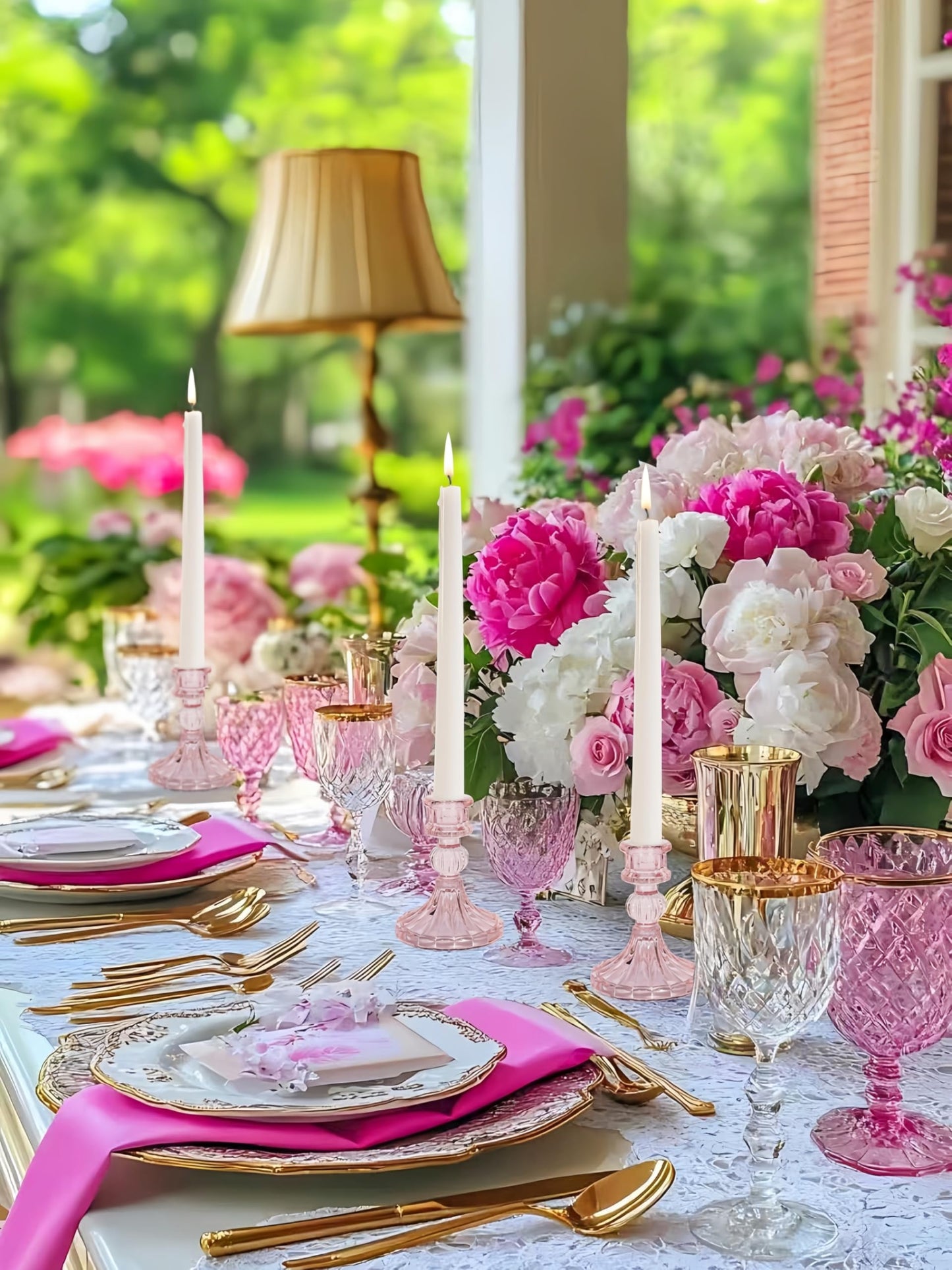 ECHFSM Glass Candlestick Holder,Striped Taper Candle Holders,Set of 6 Candle Stand for Table Centerpieces, Home Decor,Weddings,Festival and Parties (Light Pink Stripe)