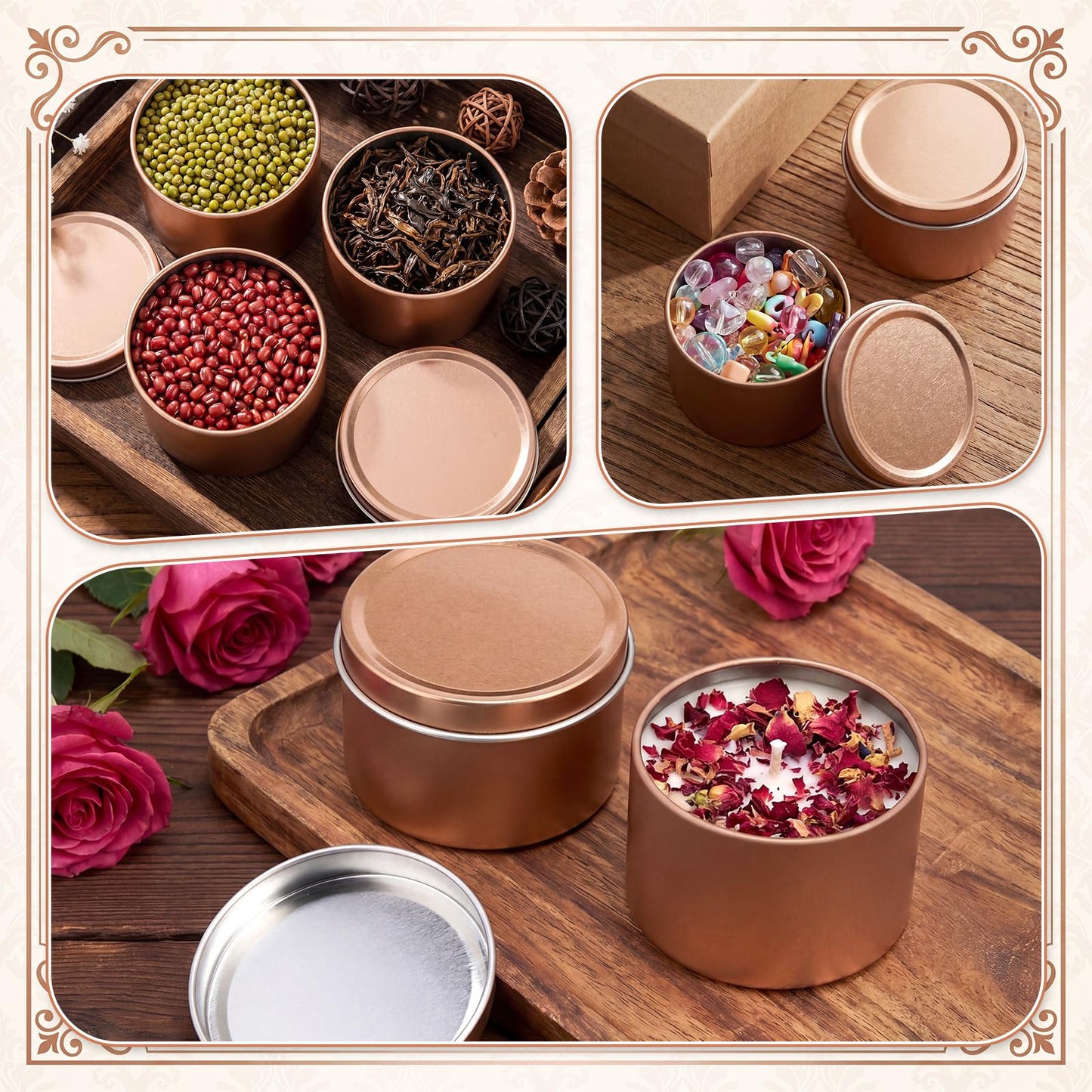 Suclain 50 Pack 4oz Rose Gold Candle Jars Bulk, Mini Empty Candle Tins with Lid for Making Candles, Candy Tins for Wedding, Candles Containers for Wedding Party DIY Crafts, Sample Storage
