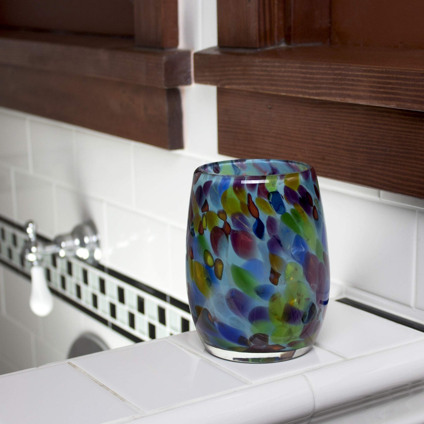 Totally Blown Glassworks Votive Candle Holder, Tea-Light, Handmade Blown Glass, Accent Vase, Centerpiece, Home Decor, Artist Dehanna Jones, Seattle, WA. (Teal MM Mt Rainier)