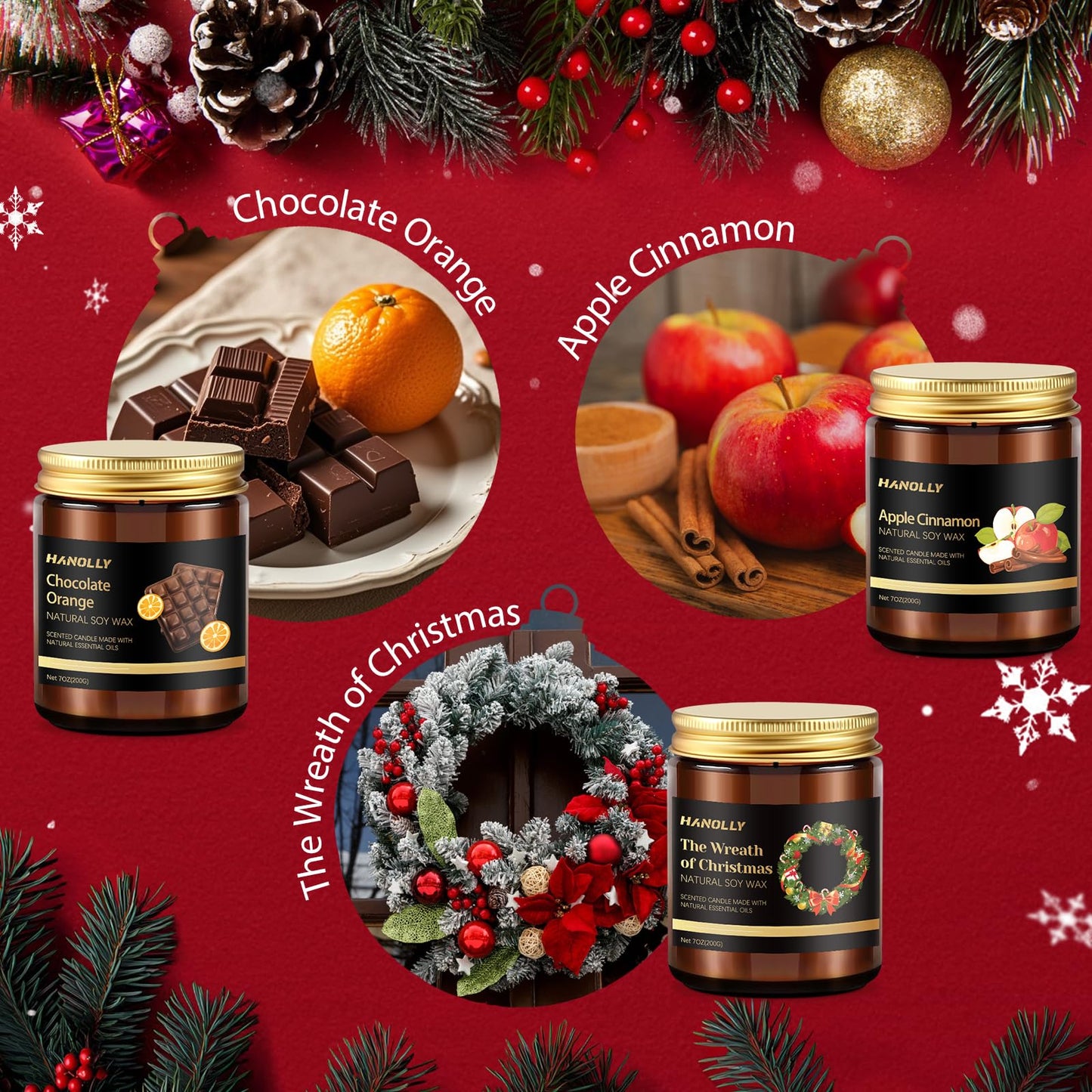 Christmas Scented Candles Set, 6 Pack Winter Scented Candles for Home, Holiday Gifts for Women & Men, Soy Candles Scents of Christmas Tree, Spice, Wreath, Apple Cinnamon, Chocolate Orange, Jingle Bell