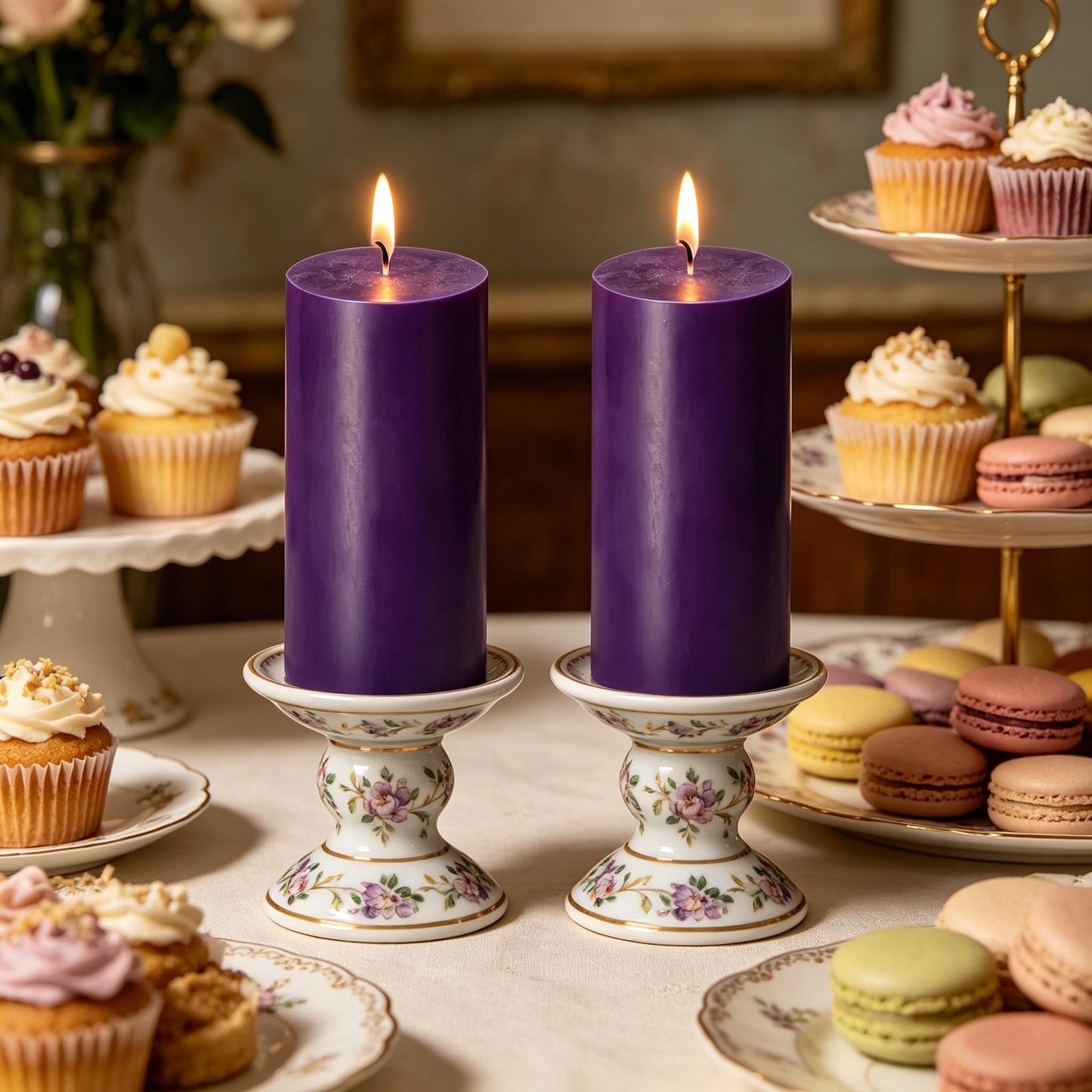 2 Pack 3x6 Inch Royal Purple Unscented Pillar Candles - 70 Hour Long Burning Dripless Smokeless Candles for Home Decor