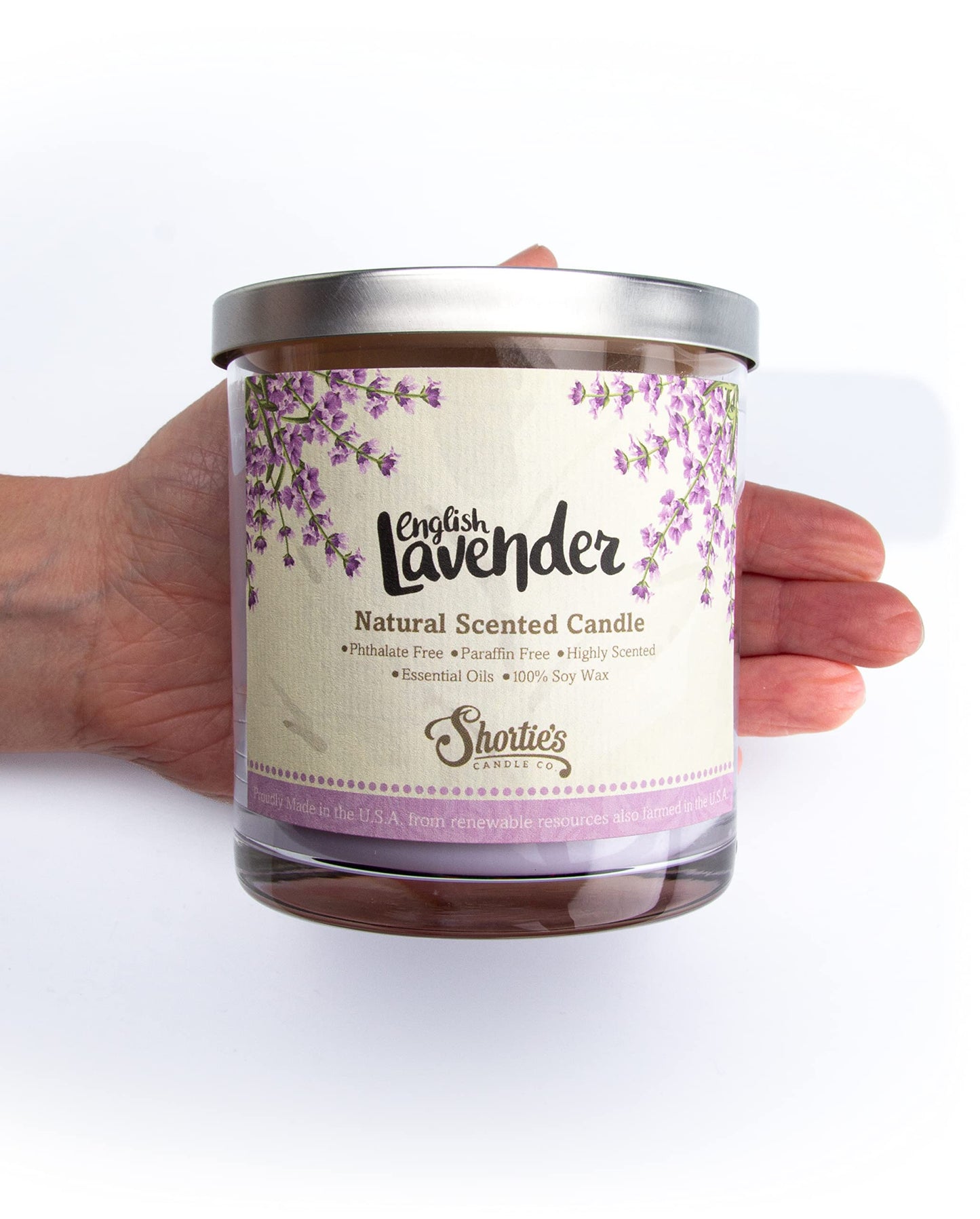 English Lavender Scented Natural Soy Candle, Essential Fragrance Oils, 100% Soy, Phthalate & Paraben Free, Clean Burning, 9 Oz.