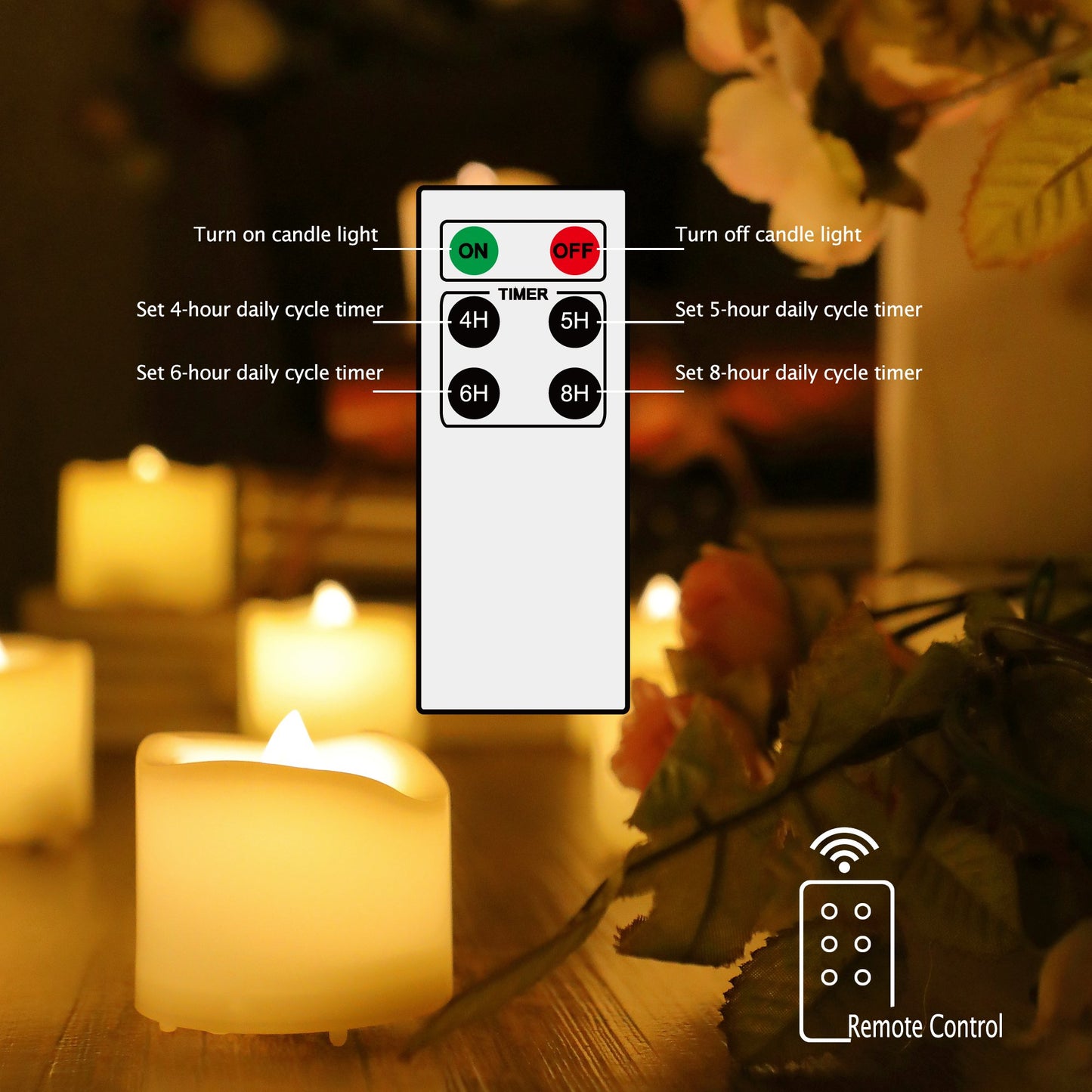 CANDLE CHOICE Battery Operated Flameless LED Tea Lights with Remote Timer Realistic Flickering Electric Tealight Candles Set Wedding Party Christmas Decorations Centerpieces Batteries Included 6 PCS