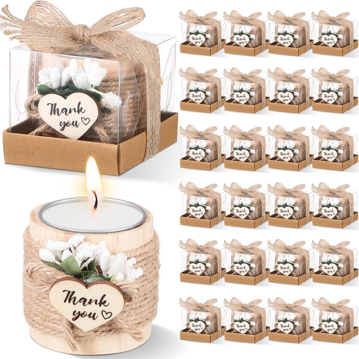 Retisee Wedding Candle Favors for Guests Bridal Shower Wood Memorial Tealight Candle Holder Thank You Gifts Handmade Candles for Wedding Baby Shower Housewarming Table Centerpiece(24 Sets)