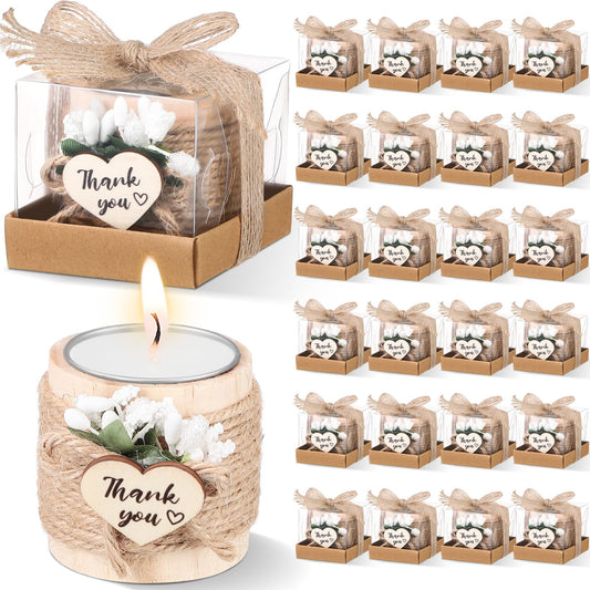 Retisee Wedding Candle Favors for Guests Bridal Shower Wood Memorial Tealight Candle Holder Thank You Gifts Handmade Candles for Wedding Baby Shower Housewarming Table Centerpiece(24 Sets)