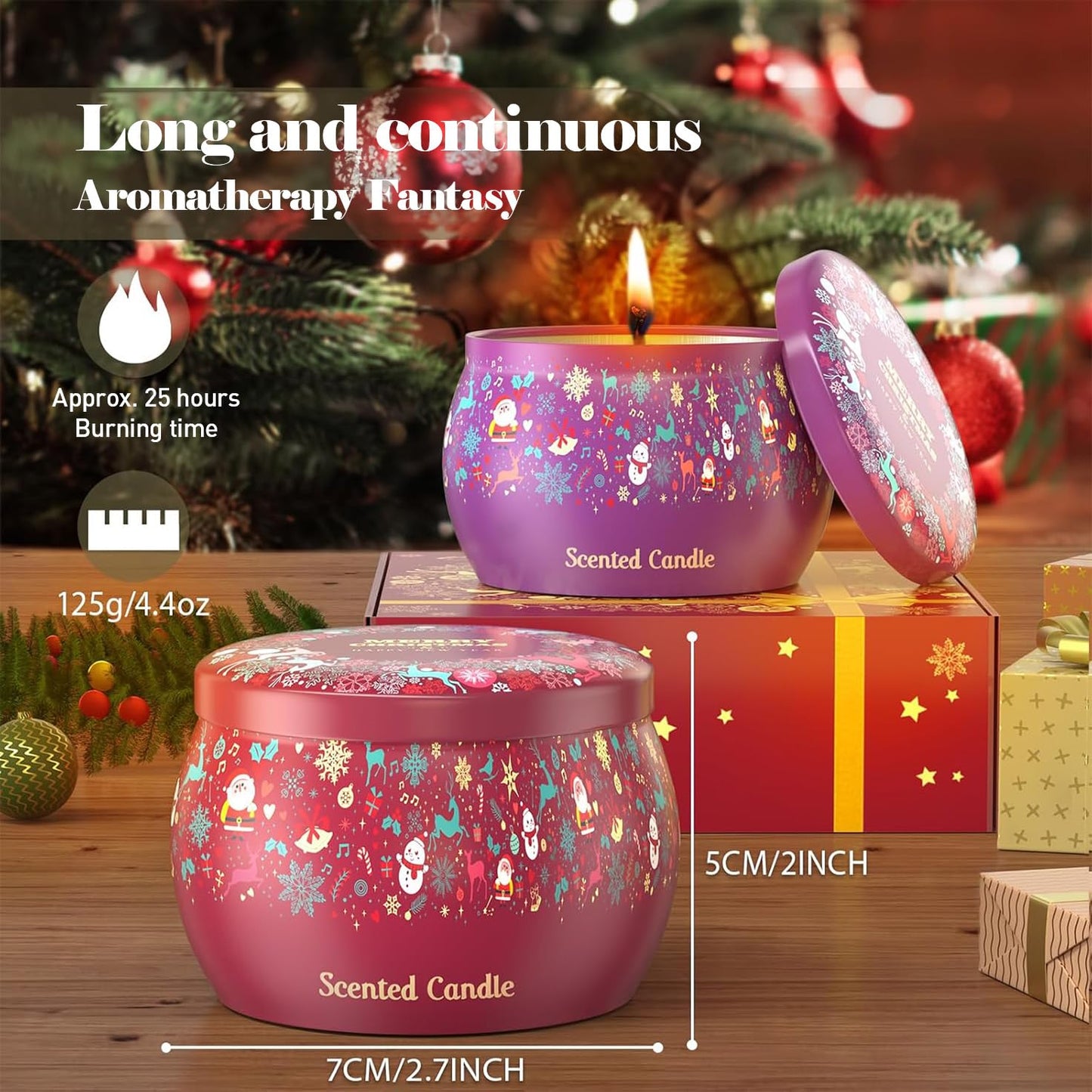 THAUSDAS Scented Candles Gift Set: 4 Pack 4.4 oz Aromatherapy Christmas Candles for Home Scented - 120H Burning Stress Relief Gifts for Women, Birthday, Mother's Day