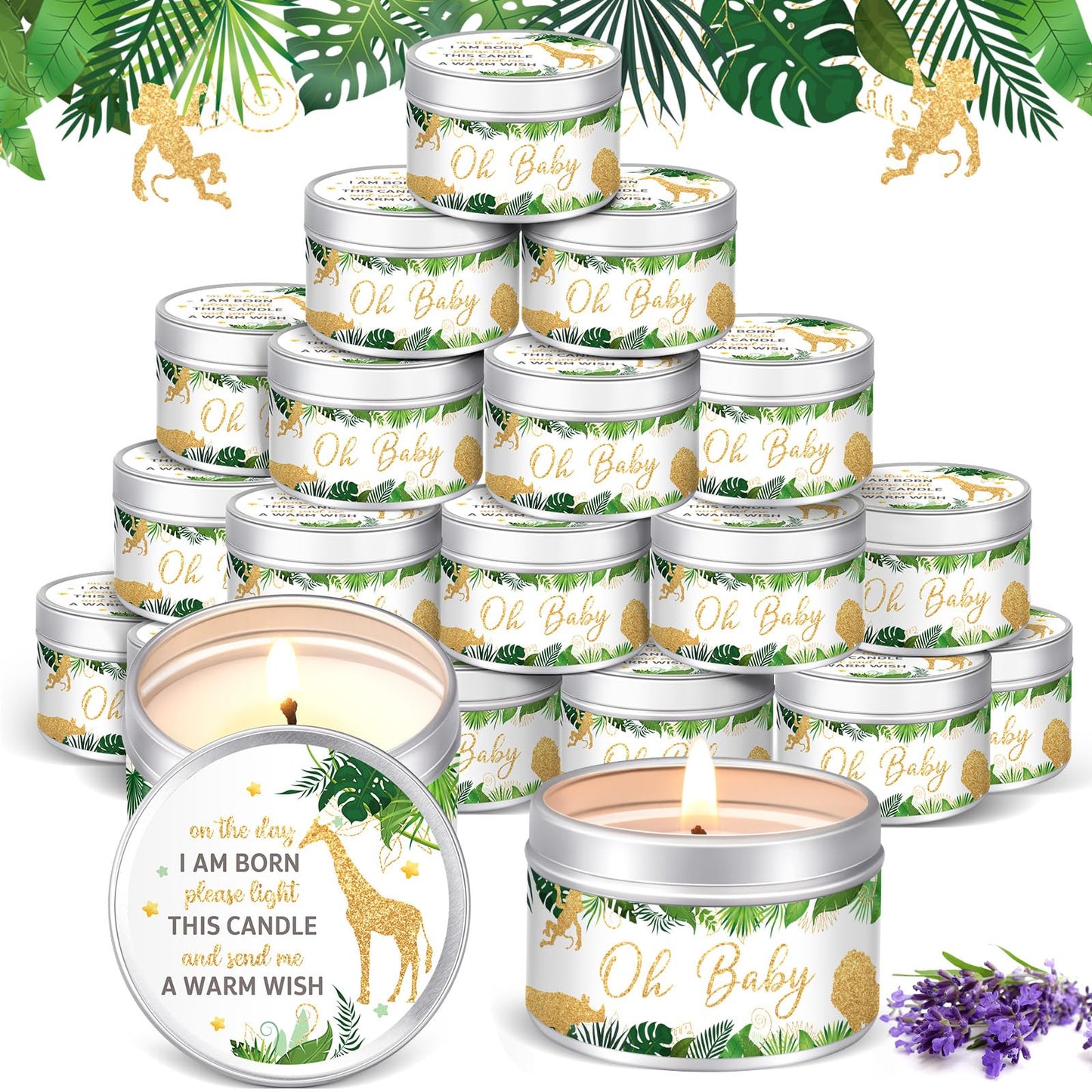 MTLEE 24 Pcs Jungle Animal Baby Shower Party Favors Candles Lavender Scented Baby Shower Favors for Guests Rustic Tealights Candles Gender Reveal Return Gifts (1.2 oz, Khaki)