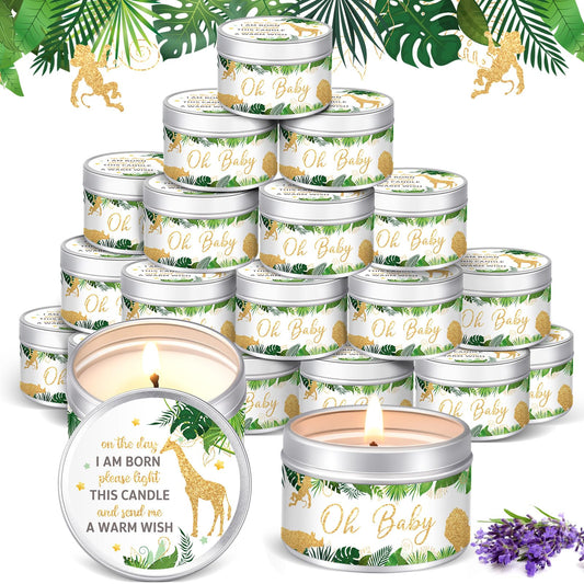 MTLEE 24 Pcs Jungle Animal Baby Shower Party Favors Candles Lavender Scented Baby Shower Favors for Guests Rustic Tealights Candles Gender Reveal Return Gifts (1.2 oz, Khaki)