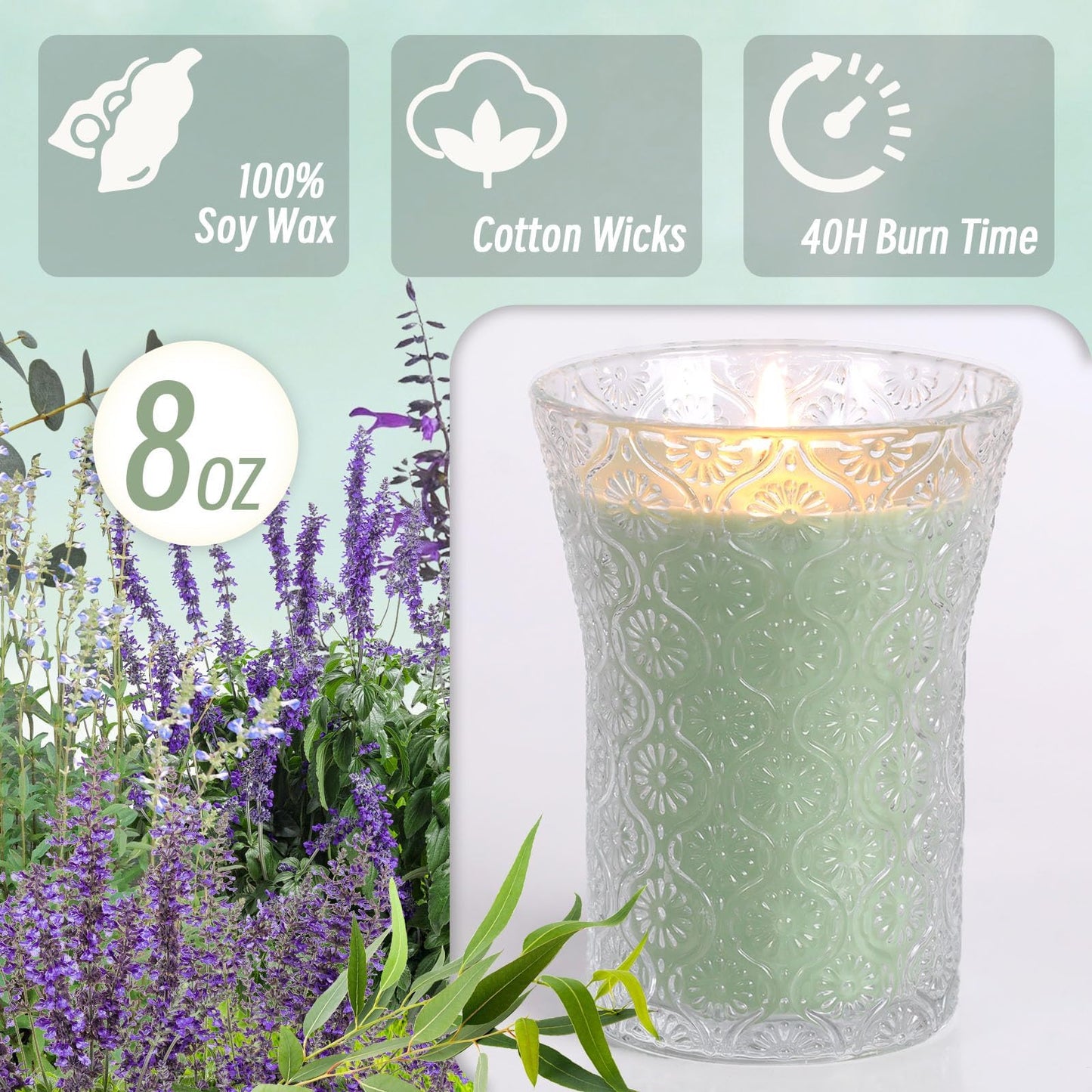 HAVITI Eucalyptus & Alpine Sage Scented Candle, Galentines Valentines Mother's Day Soy Jar Candles Gift Men Women,8 OZ Aromatherapy Luxury Candles for Home Decor