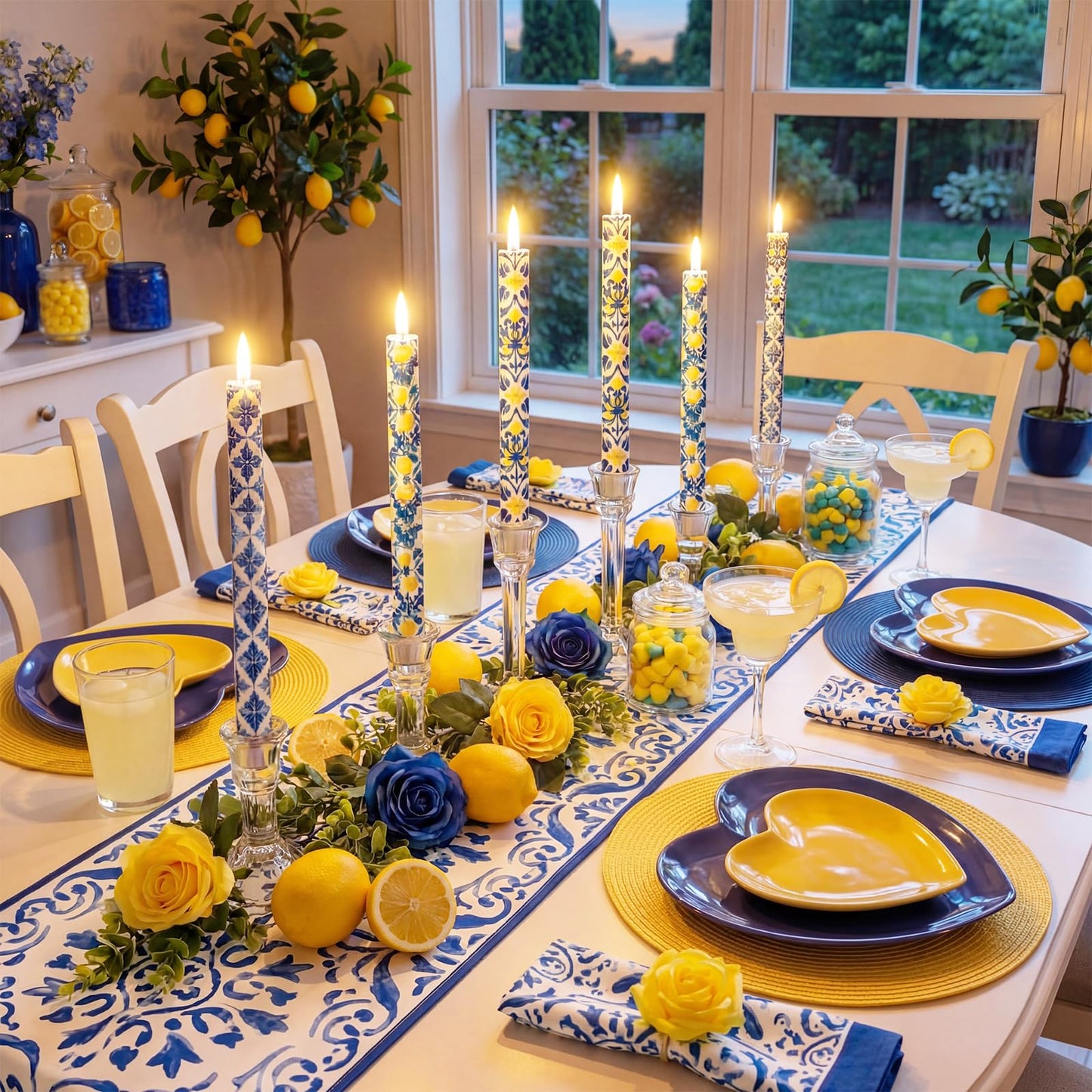 Lyrow 6 Pcs Amalfi Coast Party Decorations Mediterranean Flameless Candles LED 11 Inch Capri Lemon Table Candles Decor for Mediterranean Italian Summer Wedding Gifts Home Decor