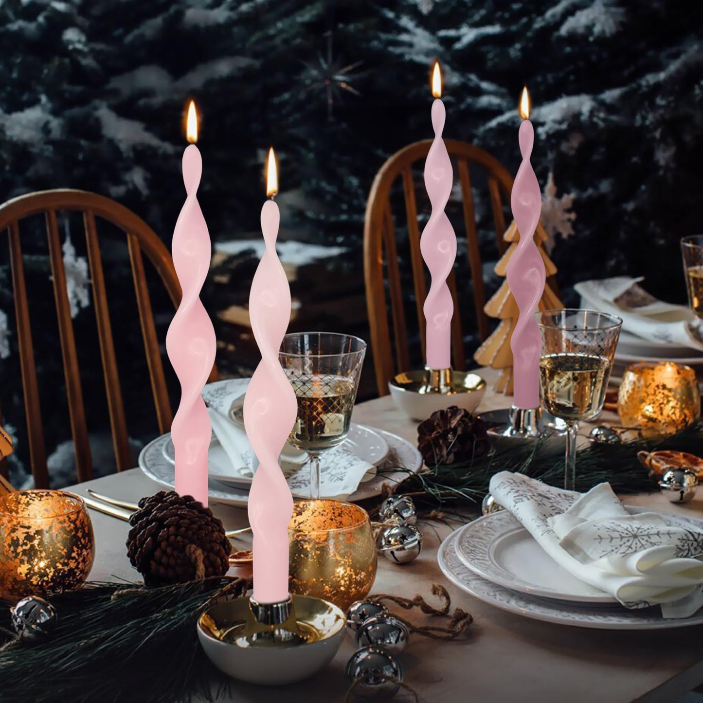 Unscented Gradient Pink Spiral Taper Candle Smokeless Taper Candlesticks Handmade 10 Inch Long Twisted Candles for Wedding Holiday Home Decor Gifts