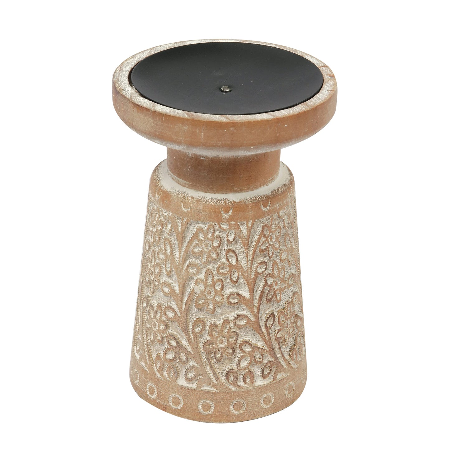 SOFE Handcarved Pillar Candle Holder Mantel, Farmhouse Wood Candle Holders, 6 Inch Tall Rustic Candle Holder for Dining Table Centerpiece Decor, Wooden Brown Candle Stands for Living Room, Bedroom