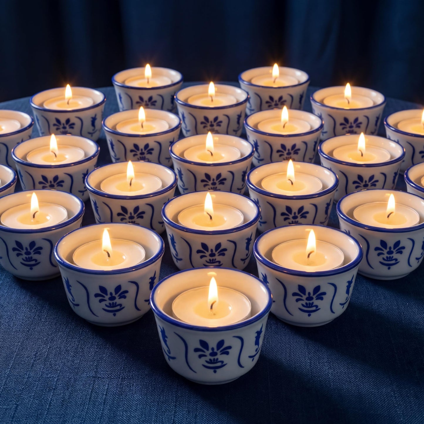 Teenyyou 20 Pcs Tealight Candle Holders Bulk Blue and White Votive Candle Holders Chinoiserie Ceramic Gifts for Wedding Table Centerpiece Decor
