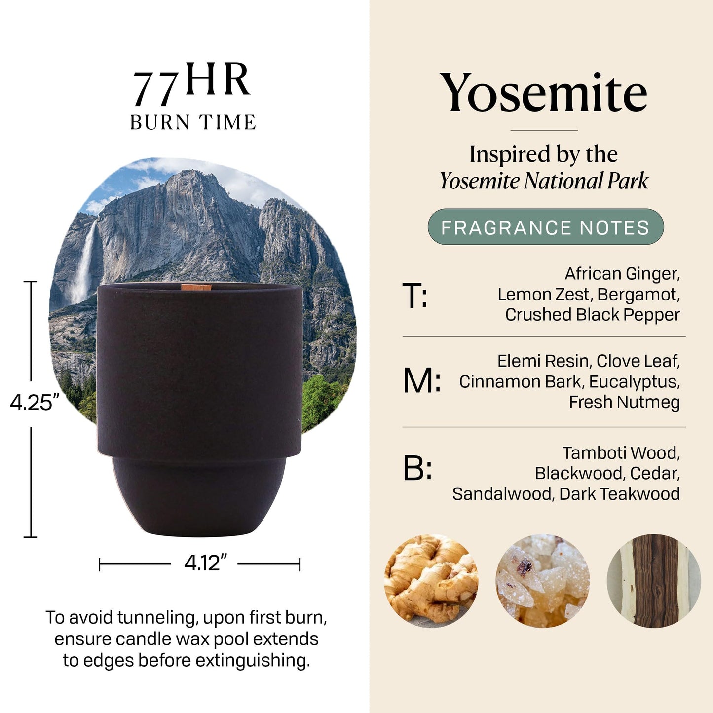 Paddywax Parks, Yosemite Scented Candle in Reusable Ceramic Jar with Crackling Wood Wick, Soy Candle with Approx. 77 Hour Burn Time, Decorative Gift Candles for Home, Cottonwood & Oak Scent, 11 oz