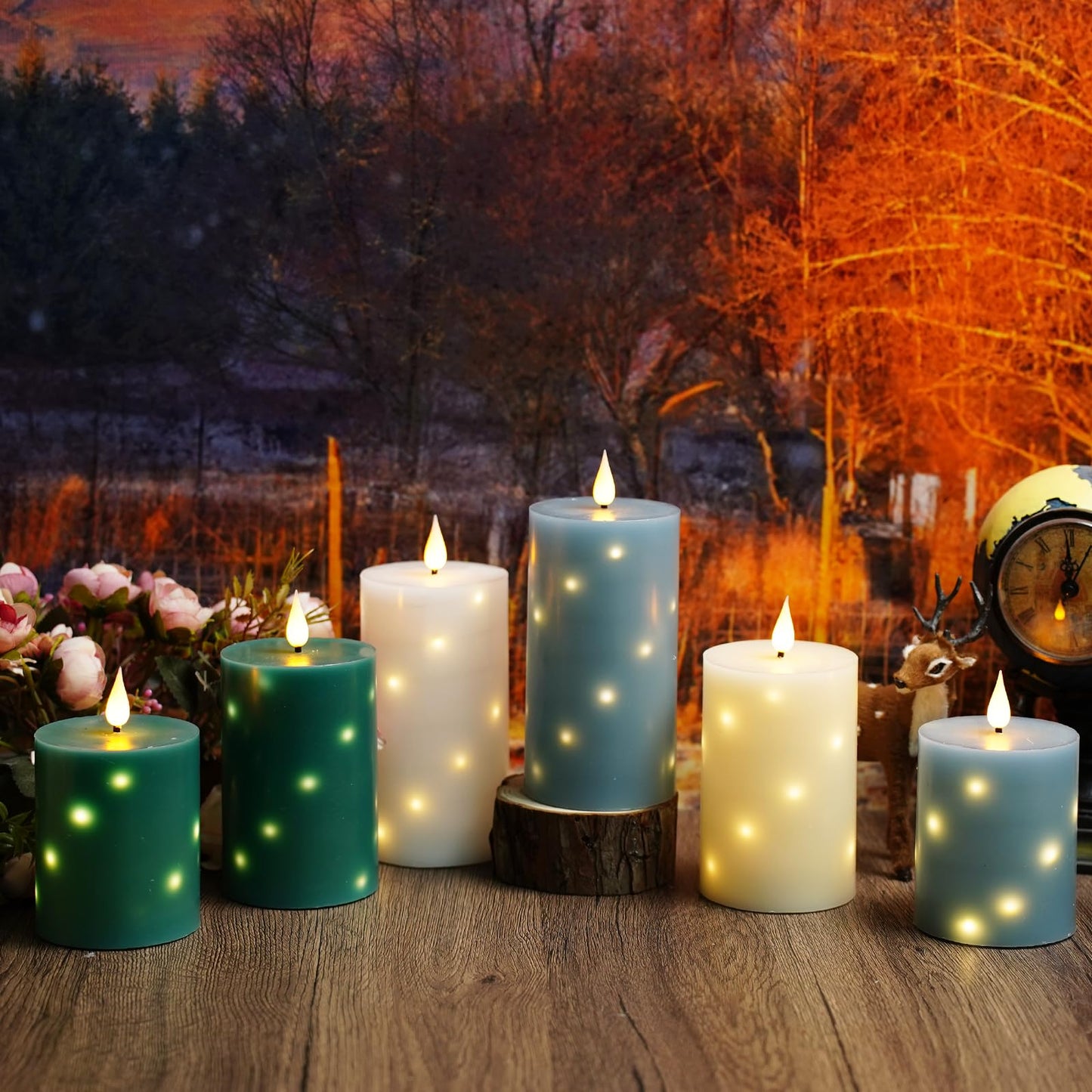 JINYANIA Flameless Candles with Embedded Star String, Real Wax Battery Operated Candles with Remote Timer, Flickering Pillar LED Candle Set for Home Decor Romantic Ambiance （White）
