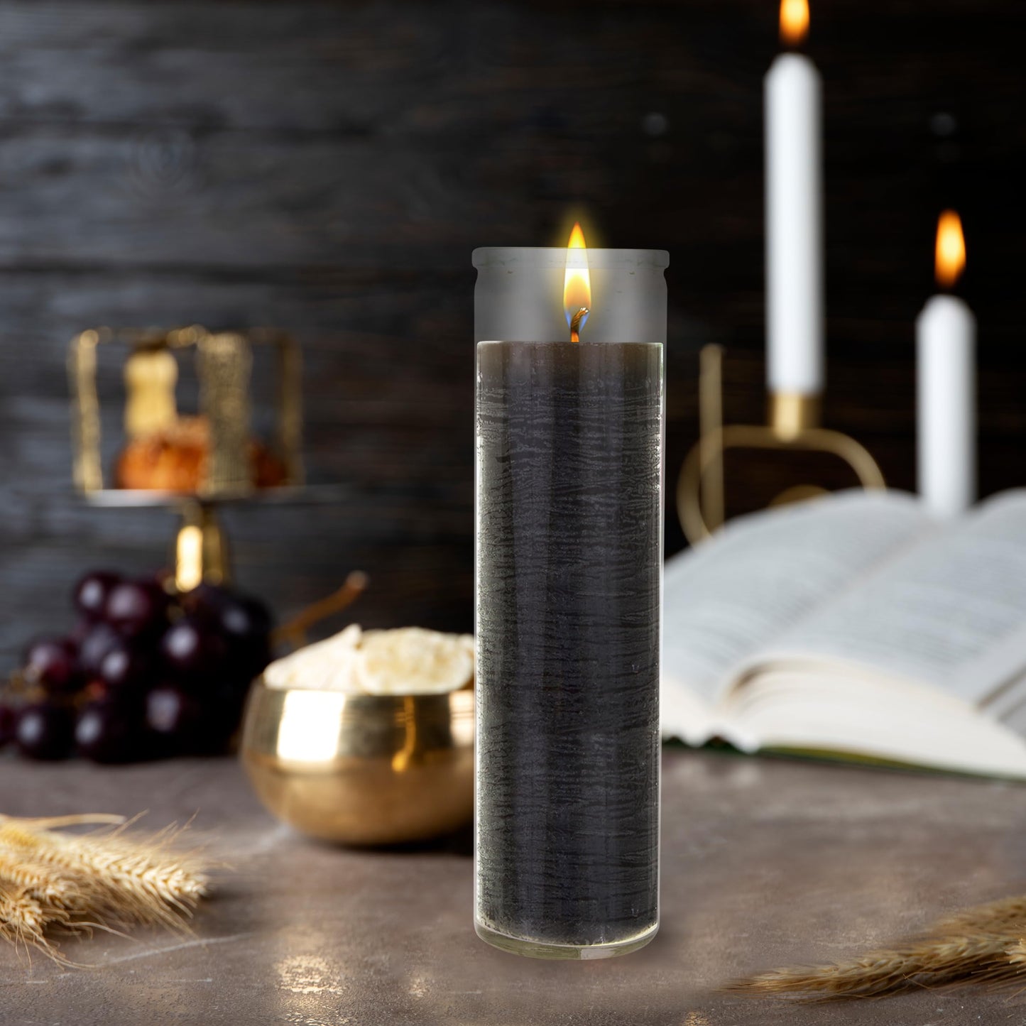 Mega Candles 6 pcs Unscented Black 7 Day Glass Container Devotional Prayer Candles, Premium Wax Candle 2 Inch x 8 Inch, Sanctuary, Vigils, Prayers, Blessings, Religious, Memorials, Remembrance