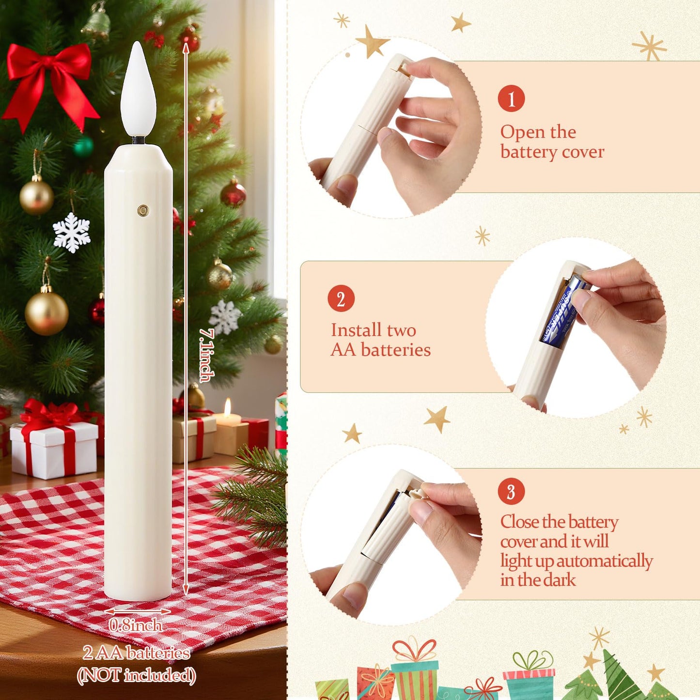 Yungyan 12 Sets Window Candles with Sensor Dusk to Dawn Christmas Window Lights with Suction Cups Battery Operated LED Candlesticks Bulk Flameless Taper Candles for Xmas Holiday Decor (Classic Style)