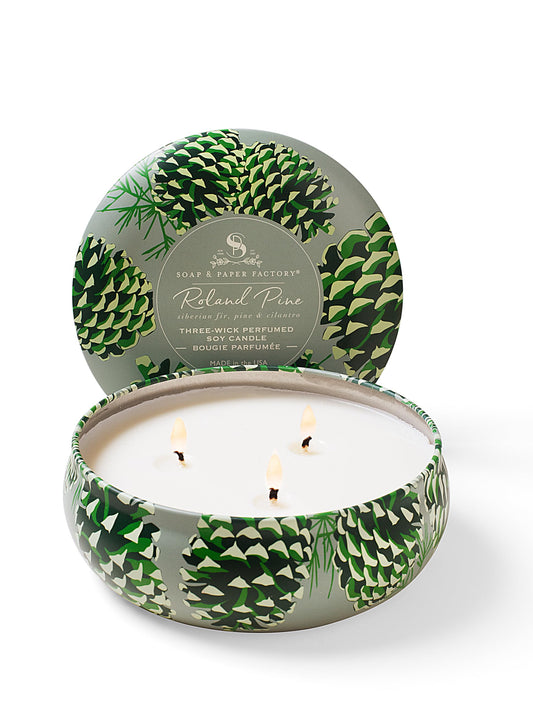 Soap & Paper Factory Roland Pine 13 oz Three-Wick Tin Candle