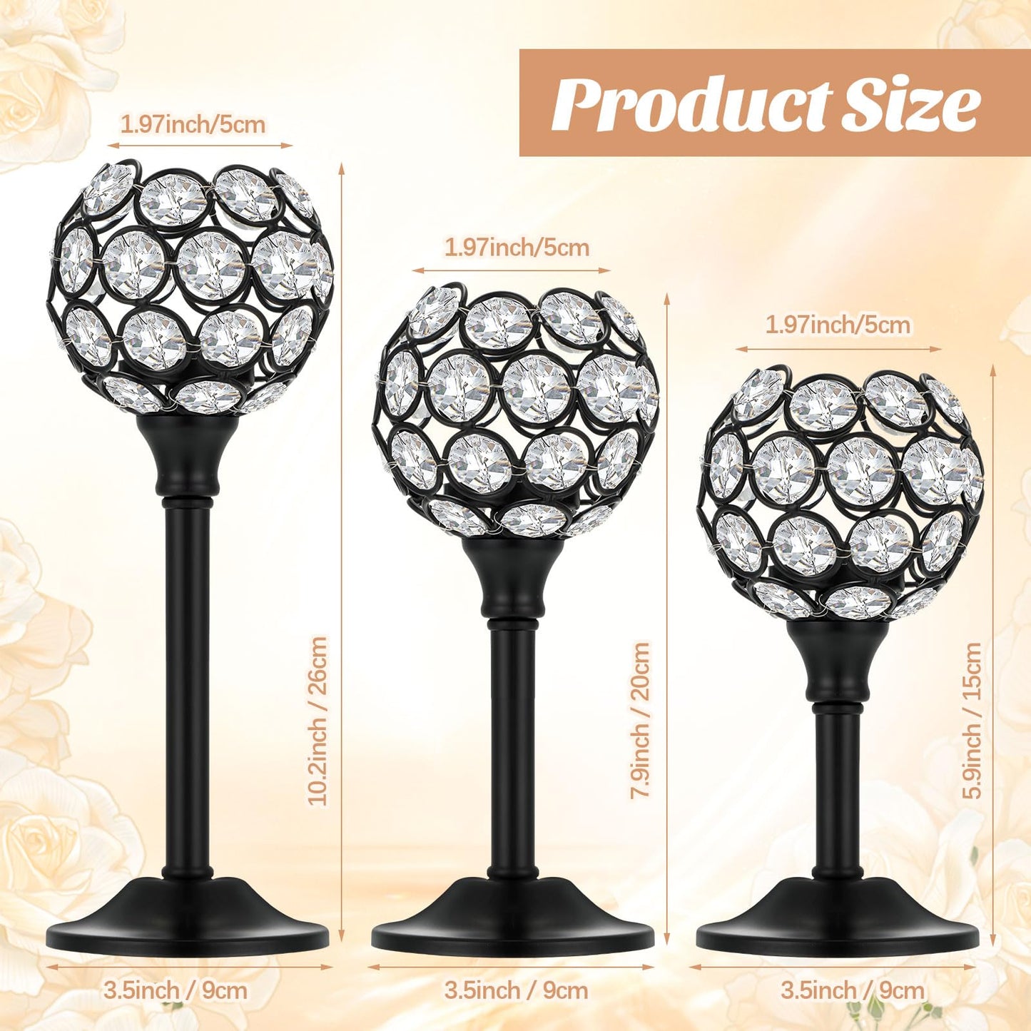 Qunclay 18 Pieces Crystal Candle Holders Bulk Candle Stick Holder Centerpieces for Table Wedding Centerpieces Crystal Decorative Tealight Dining Table Decor for Party(Black)