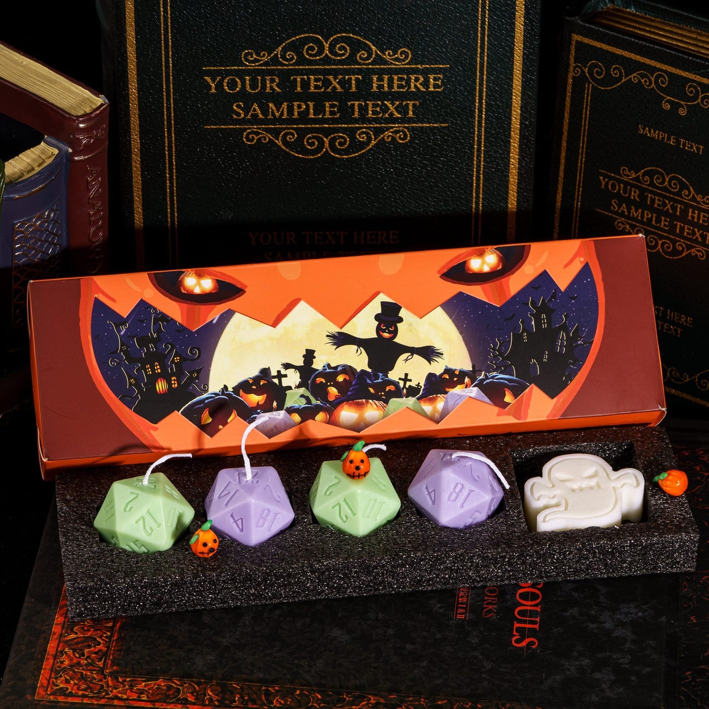 KSNDie D20 Dice Candles Set, Box of 5 Piece, Long Burning Candles, DND Halloween Candle Gift Polyhedral Dice Candle with Gift Box for Home Decor, as D&D Gifts