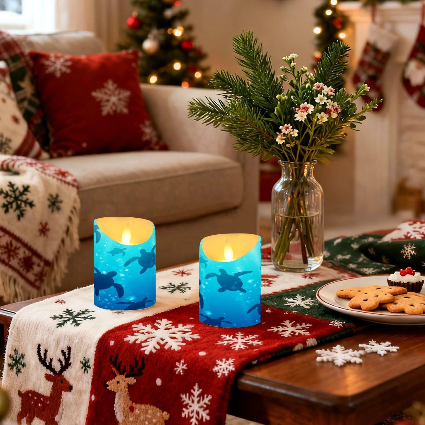 Flameless Candles Set of 2 Deep Sea Turtle Realistic LED Candles with Remote Battery Operated Holiday Decorations
