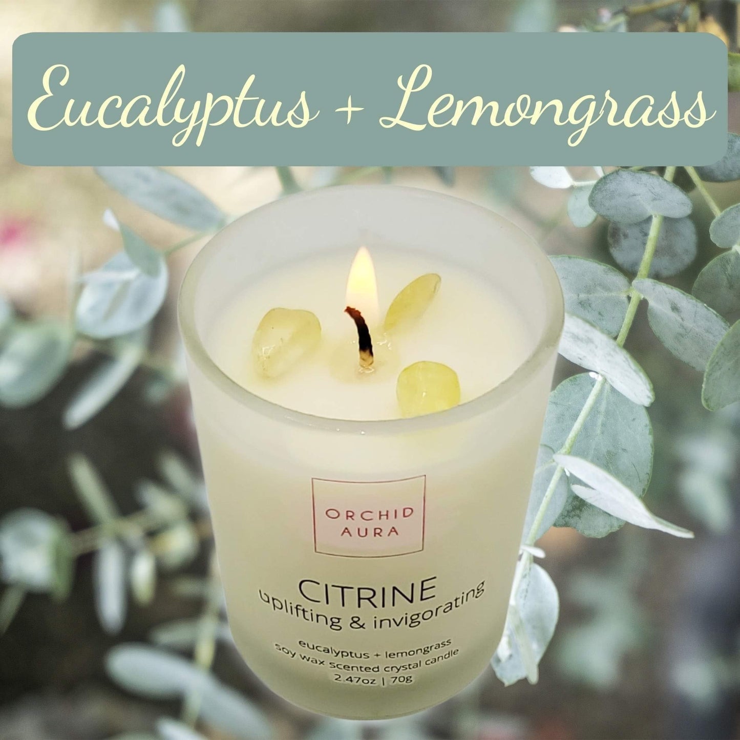 ORCHID AURA Soy Candles with Healing Crystals. Citrine, Rose Quartz, Amethyst Crystal. Eucalyptus + Lemongrass, Jasmine + Sandalwood, Clary Sage + Lavender. 3PC Scented Crystal Candle Set, 2.47oz Each
