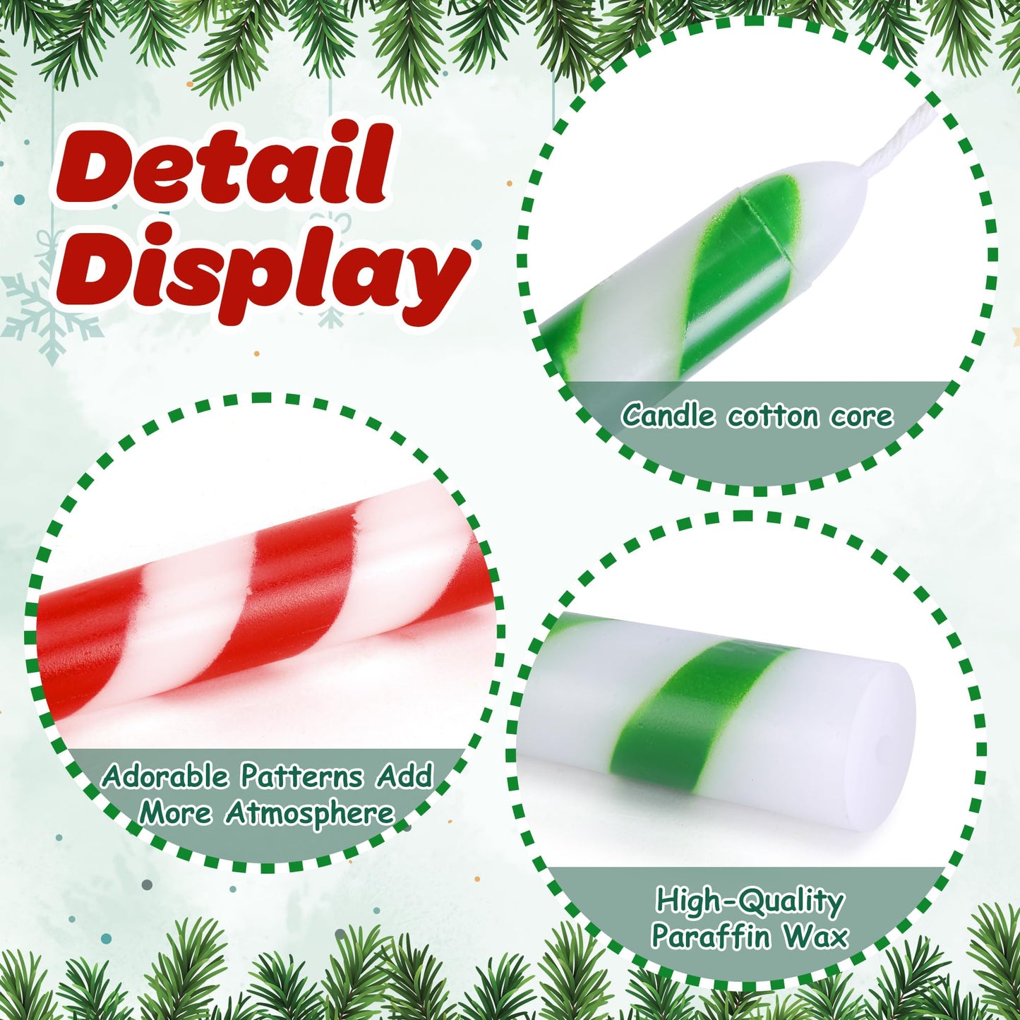EBaokuup 6 Pcs Christmas Stripe Taper Candles,10 Inch Candy Cane Taper Candles,Red Green Christmas Decorative Tree Candles for Home Table Decor Wedding Party Centerpiece