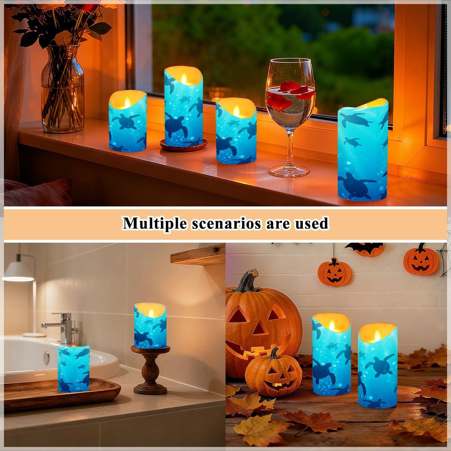 Flameless Candles Set of 2 Deep Sea Turtle Realistic LED Candles with Remote Battery Operated Holiday Decorations