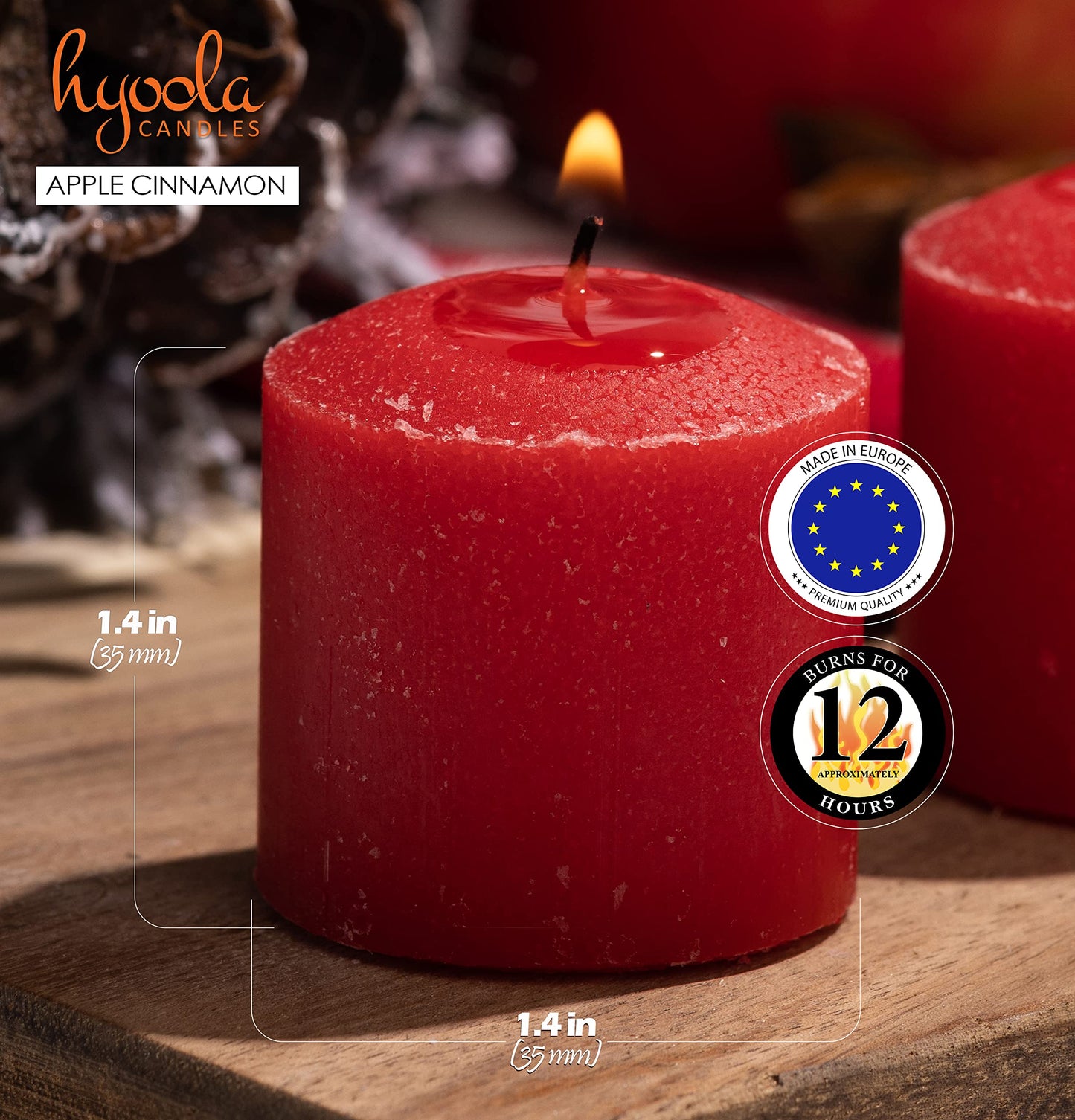HYOOLA Scented Votive Candles - Apple Cinnamon Votive Candles -12 Hour Burn Time - 9 Pack - European Made