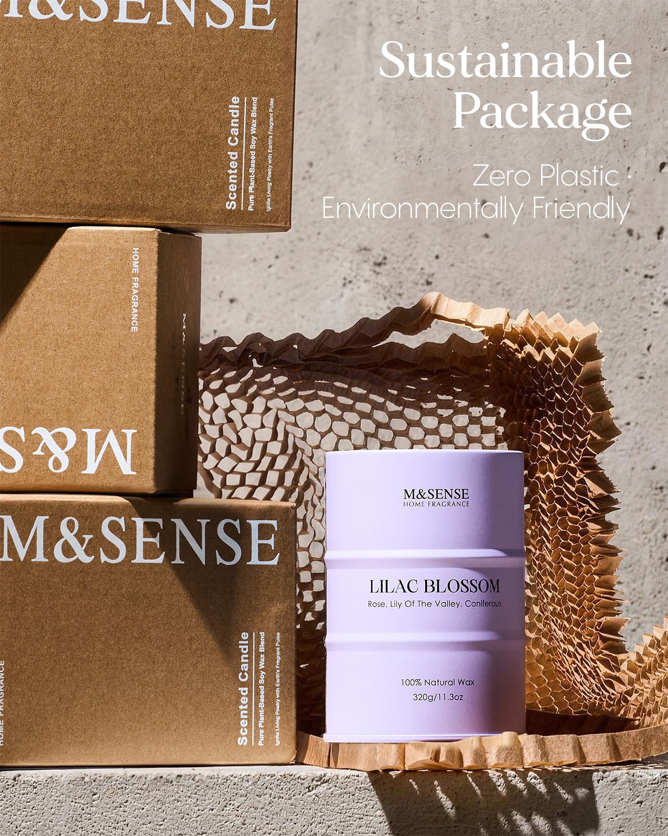 M&SENSE Lilac Blossom Soy Candles for Home Scented, 11.3oz 70 Hour Long Burning Aromatherapy Candle for Stress Relief Meditation Yoga Relaxing SPA, Housewarming Gifts for Women