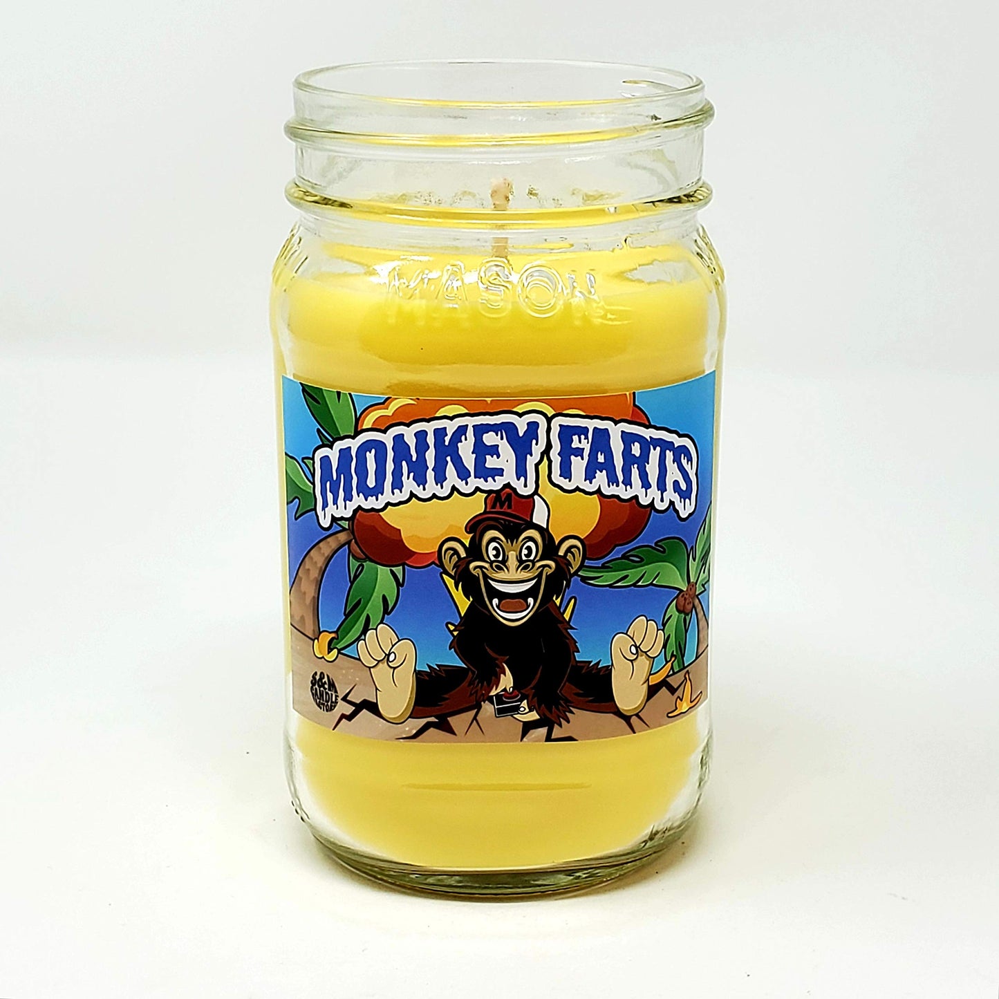 Monkey Farts Candle ~ Premium All Natural Soy Candle ~ Mason Jar Candle ~ Funny Candle with Amazing Scent (16oz Mason Jar)