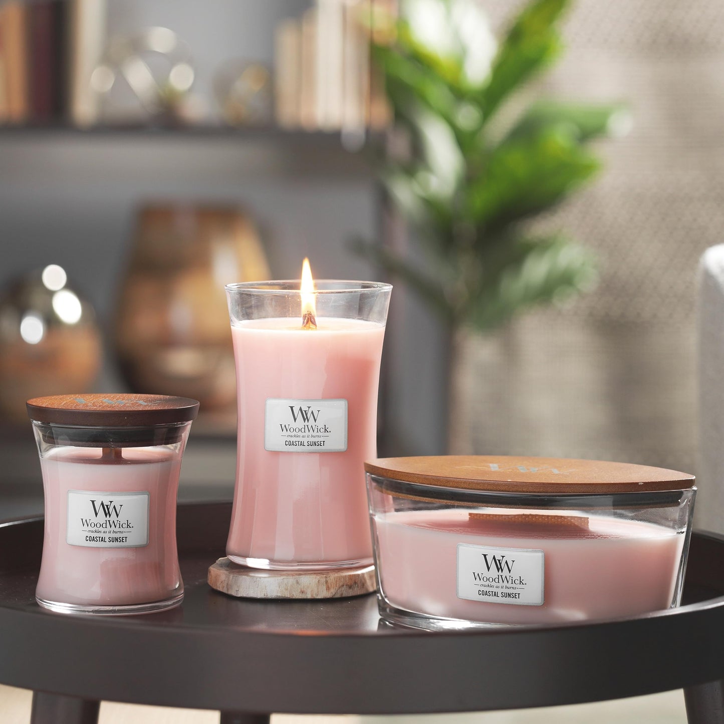 WoodWick Coastal Sunset Gifts for Women and Men, 9.7 oz Medium Hourglass Candle with Crackling Wick