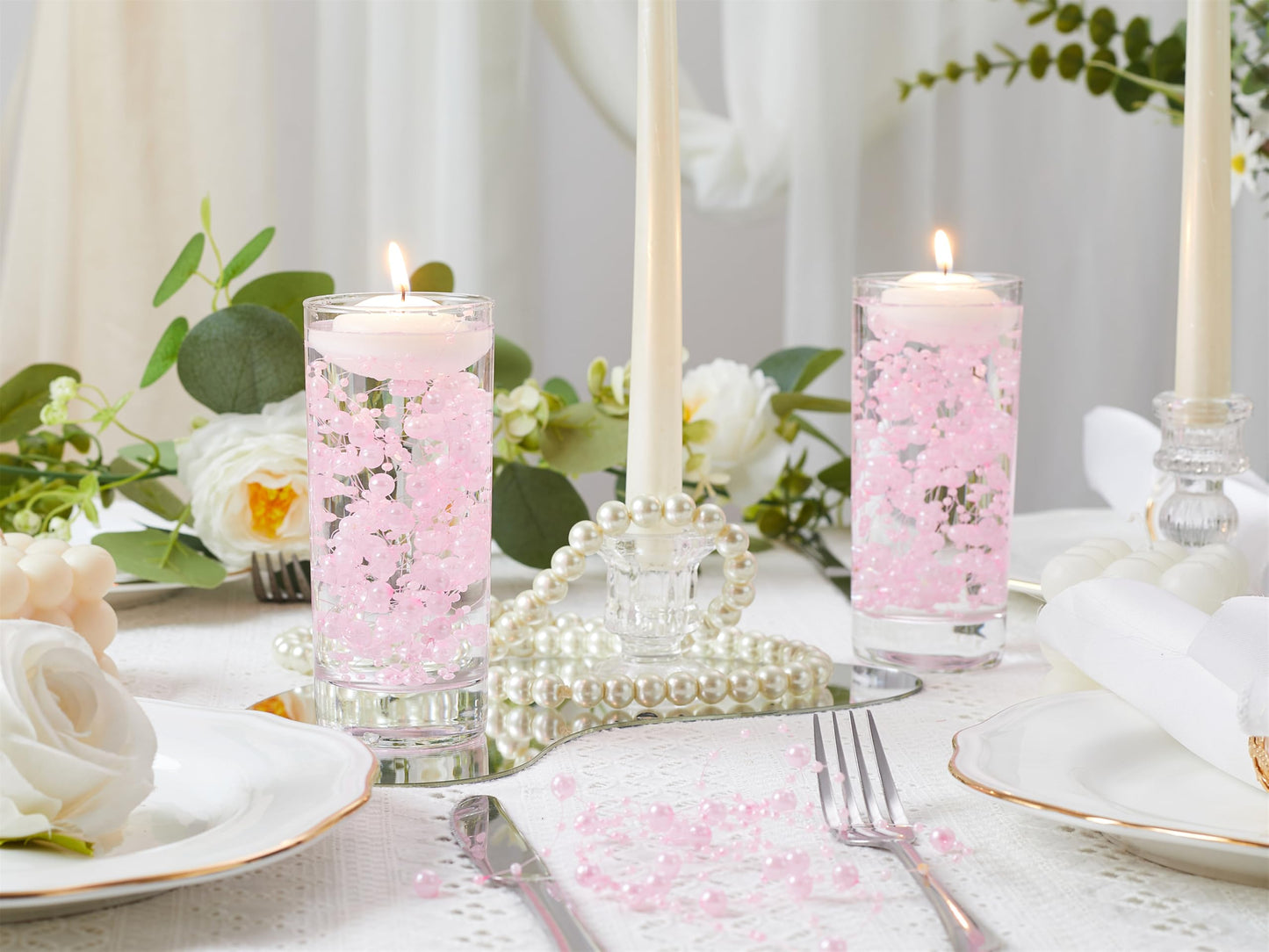 YATOJUZI 30 PCS Artificial Pearl String Pink Vase Filler Floating Pearls for Vases Centerpieces Faux Pearl Beads String Decorations Wedding Holiday Party Decor
