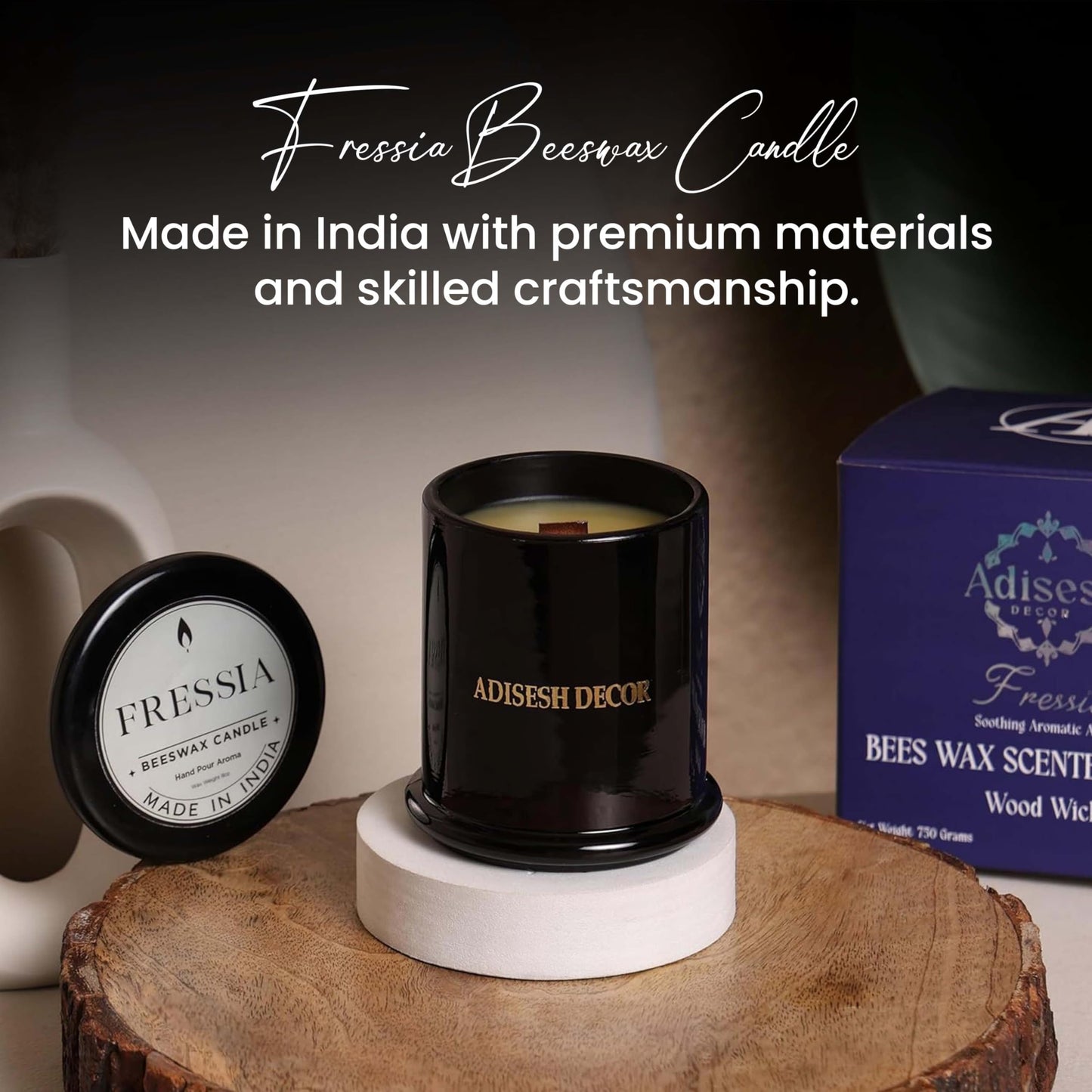 Adisesh Decor Long-Lasting Fressia Bees Wax Candle | Scented Candles for Home Decoration | 70+ Hour Burn Time Hand-Poured in Glass Jar | Bright, Uplifting, and Slightly Fruity Fragrance