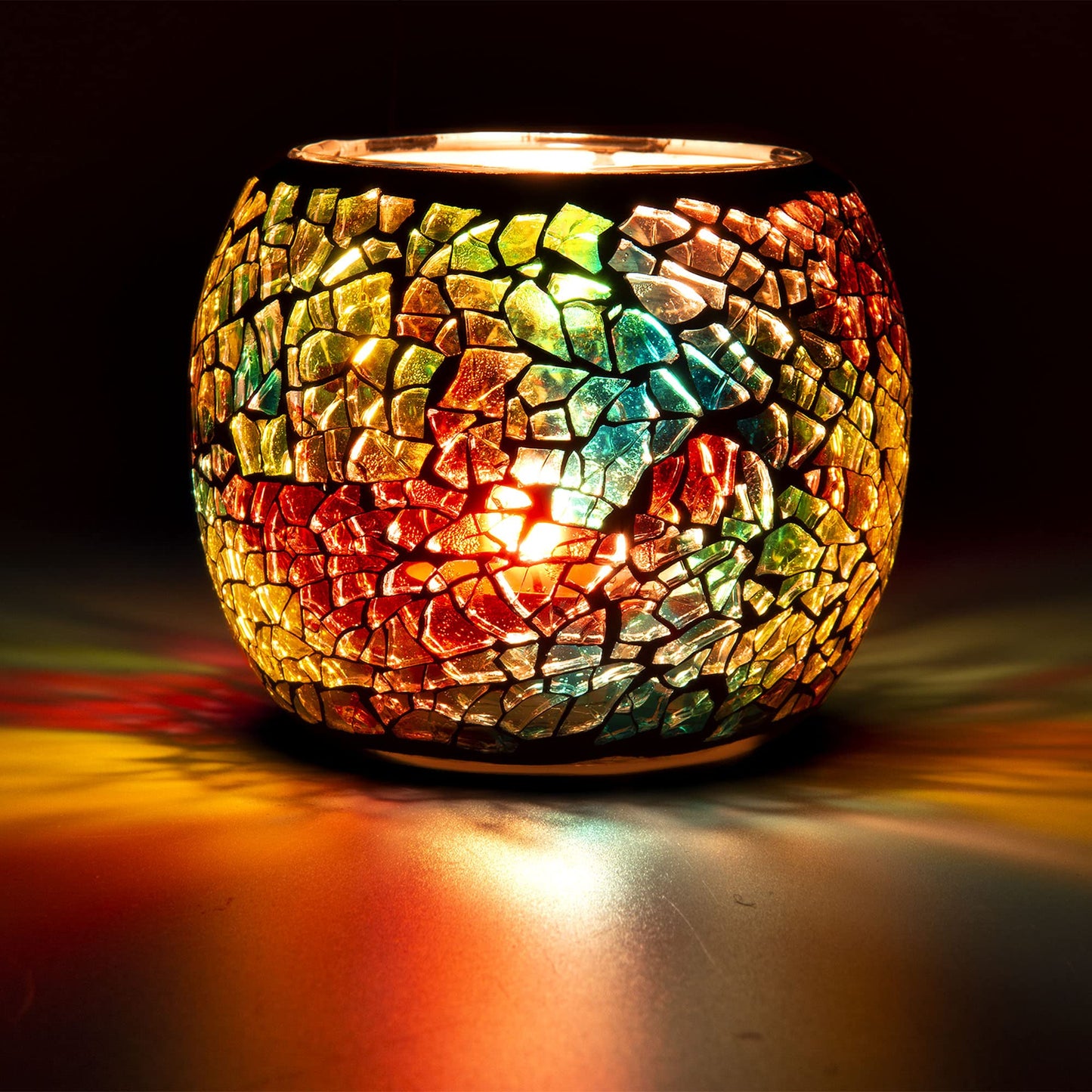 Scented Candle Holder Mosaic Glass Tea Light Holder,Handmade Romantic Glass Tealight Candle Holder for Aromatherapy,Party Décor(NO Candles),Also Used as Vase,Pen Holder,Potted Plants Bowl (Rainbow)