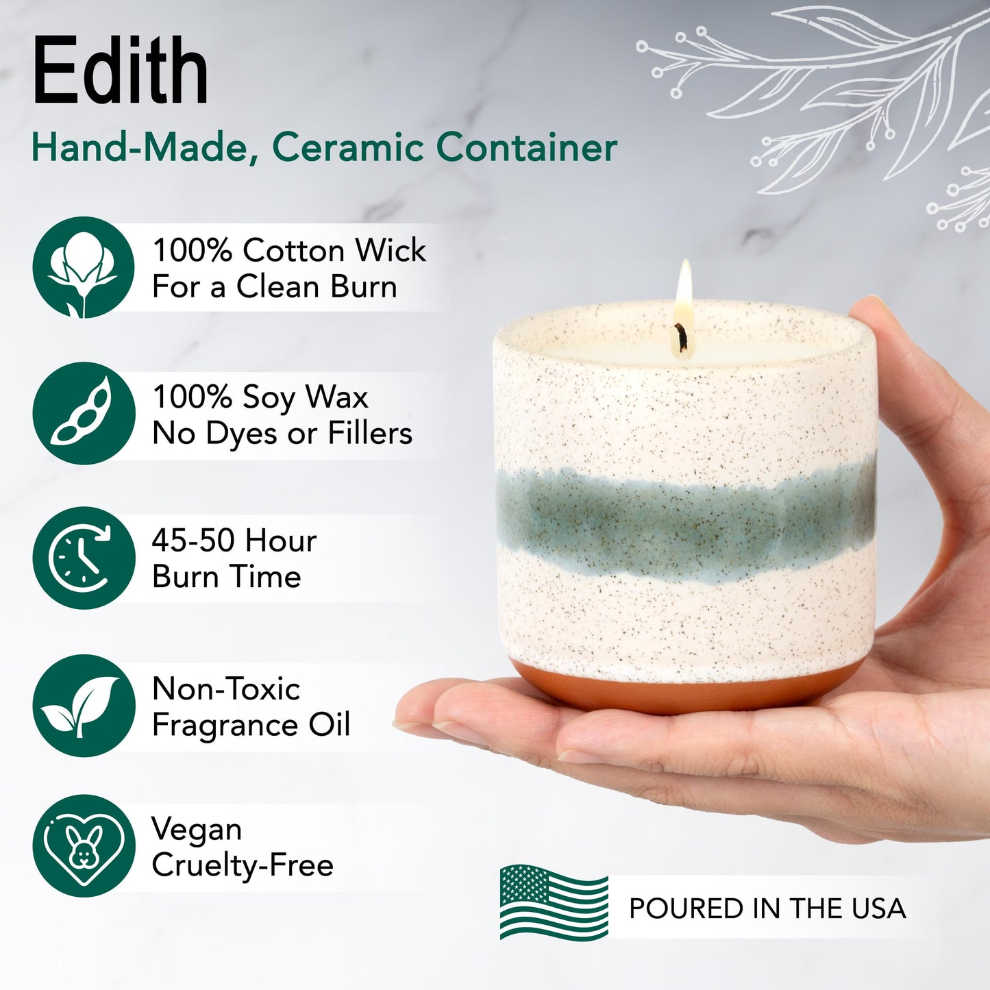 Hyggelight - The Growing Candle, Sandalwood & Vanilla Scented, 8.5oz Ceramic Pot, Aromatherapy Candles for Home, 100% Soy, Edith
