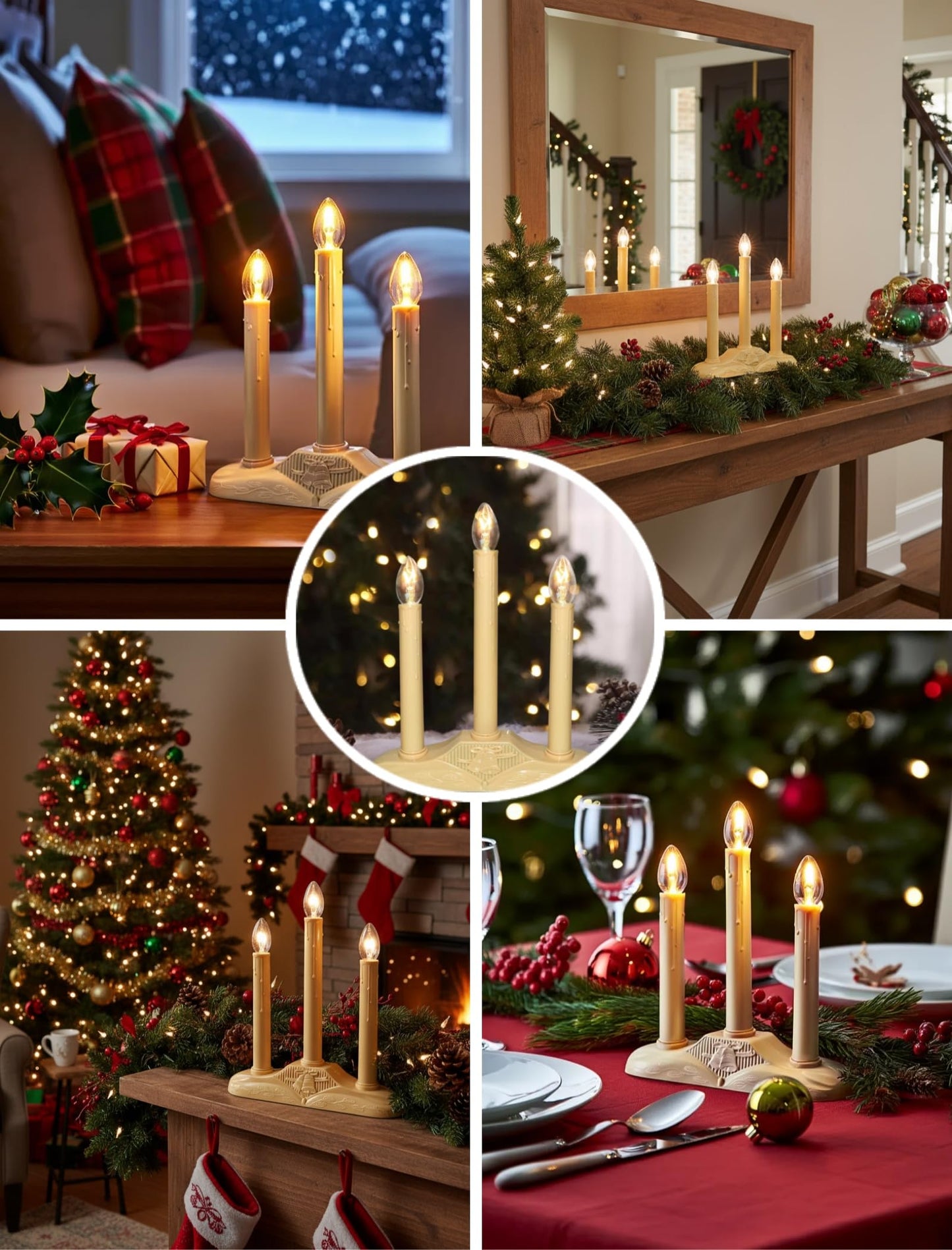 Pallerina 3 Light Christmas Window Candles, Electric Window Candles with 4 C7 Light Bulbs, Plug in Electric Candle for Christmas Party Home Decorating Restaurant Table Décor, Ivory -1 Pack