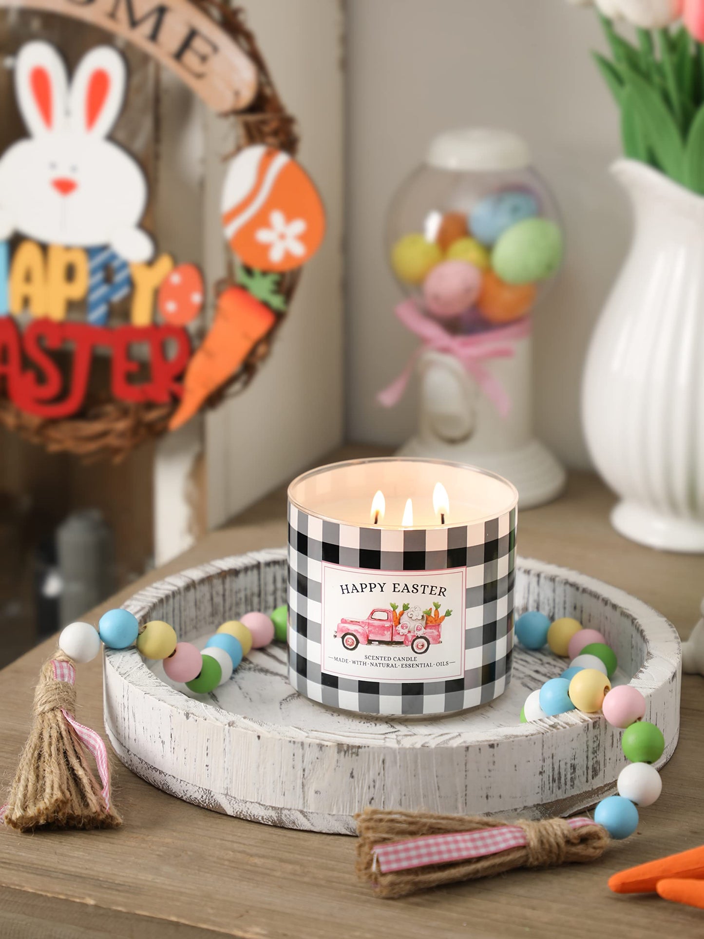 Easter Candle, Lilac Scented Candle, Spring Candles, Happy Easter Candles Gift for Women, 3 Wick 14 oz Large Jar
