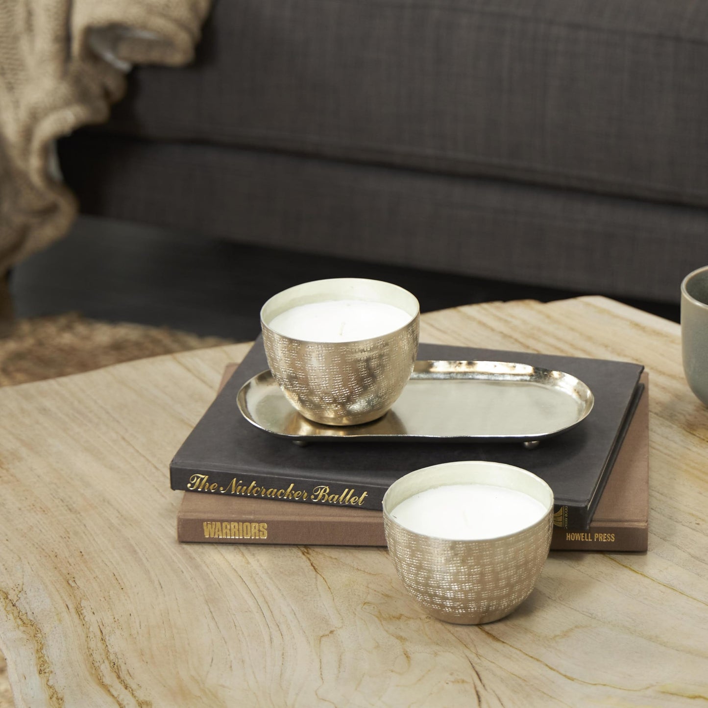 Deco 79 Metal Decorative Candle Campfire Scented Grid Patterned 10 oz 1 Wick Aromatherapy Candle with White Wax, Set of 2 Wax Aromatherapy Candle 10" W, 4" H, Silver