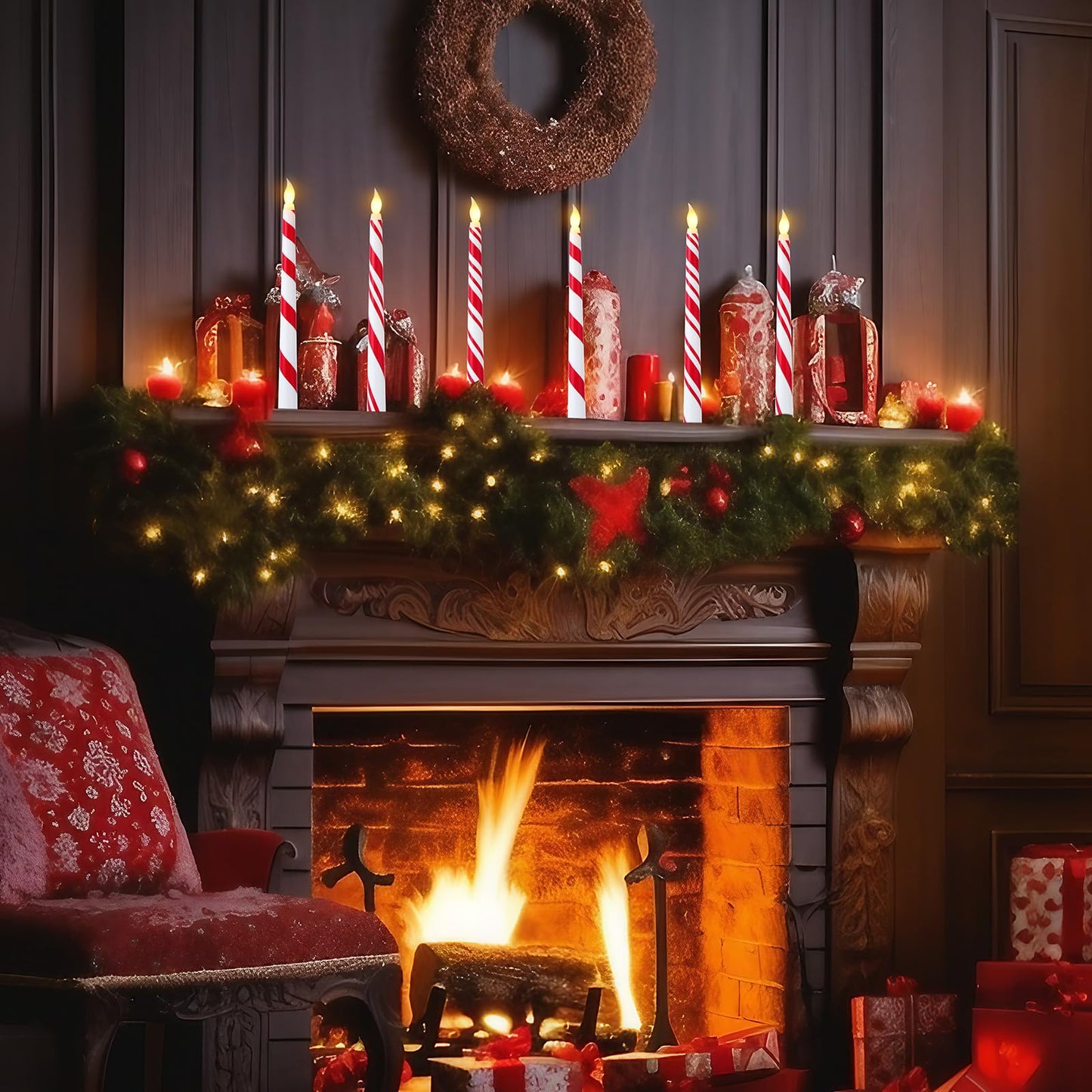 Kittmip 6 Pcs Christmas Flameless Taper Candles 11 Inch Long Candy Cane White Red Battery Operated LED Candles Table Centerpiece for Xmas Winter Holiday Party Decor