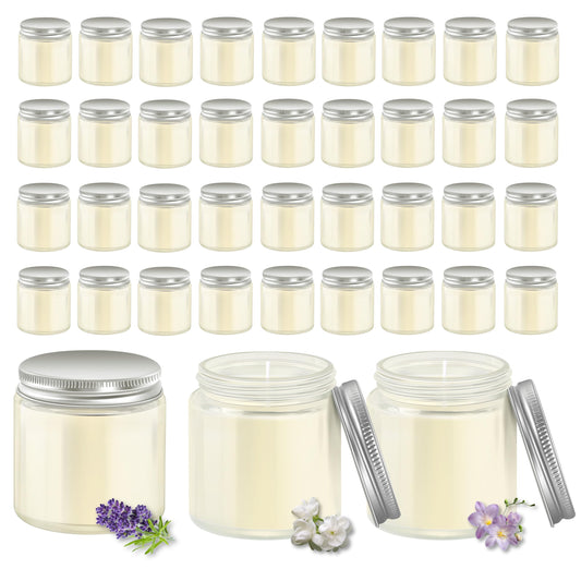 ACITHGL 36 Pcs 4oz Mini Mason Jar Candles Small Scented Candles Bulk Aromatherapy Ideal Souvenir Favors for Wedding Birthday Party (Freesia, Lavender, Jasmine, Silver)