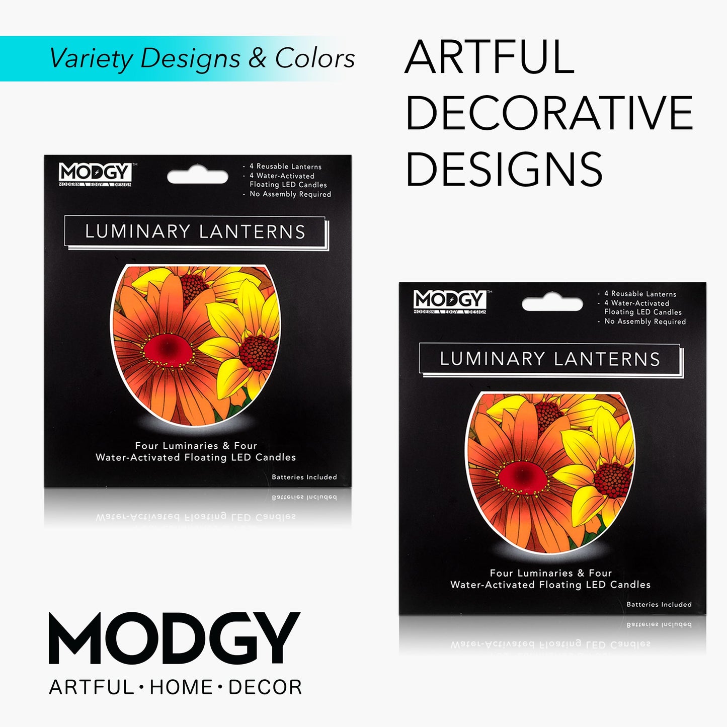 MODGY Luminary Lanterns Candle Holder Decorative Indoor Outdoor Decor, Lanterns for Wedding Centerpiece Decoration Outside Patio, with Flameless Floating LED Candles, ThankFall Pack of 2