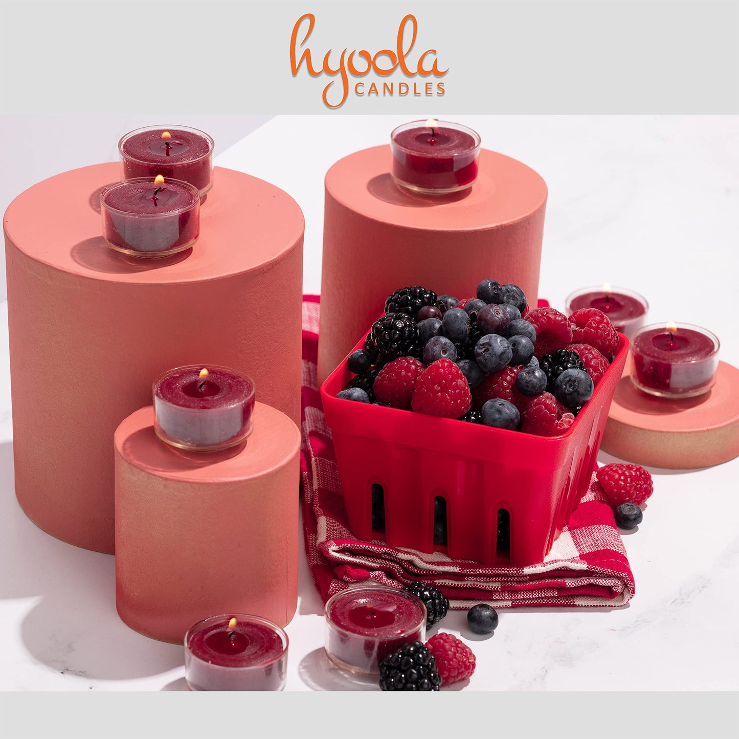 HYOOLA Scented Tealight Candles - Clear Cup - Berries Tealight Candles Scented - 6 Hour Burn Time - 15 Pack - European Made