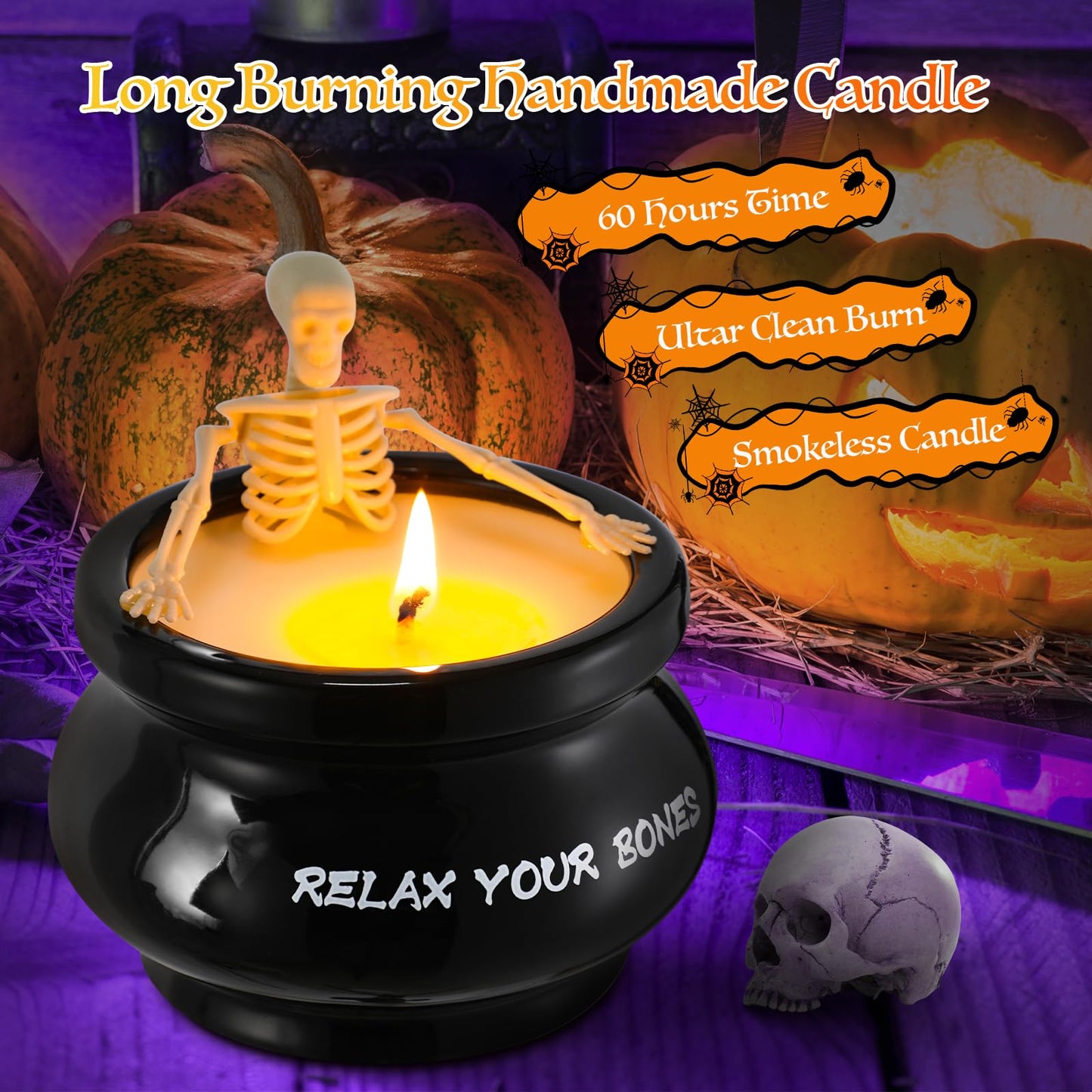 Skeleton Candle Halloween Decorations Indoor, Halloween Skeleton Candles for Gothic Party, Holiday Gift, Home Decor Indoo, Gag Birthday White Elephant Gifts Witchy Gifts for Women Men Friends