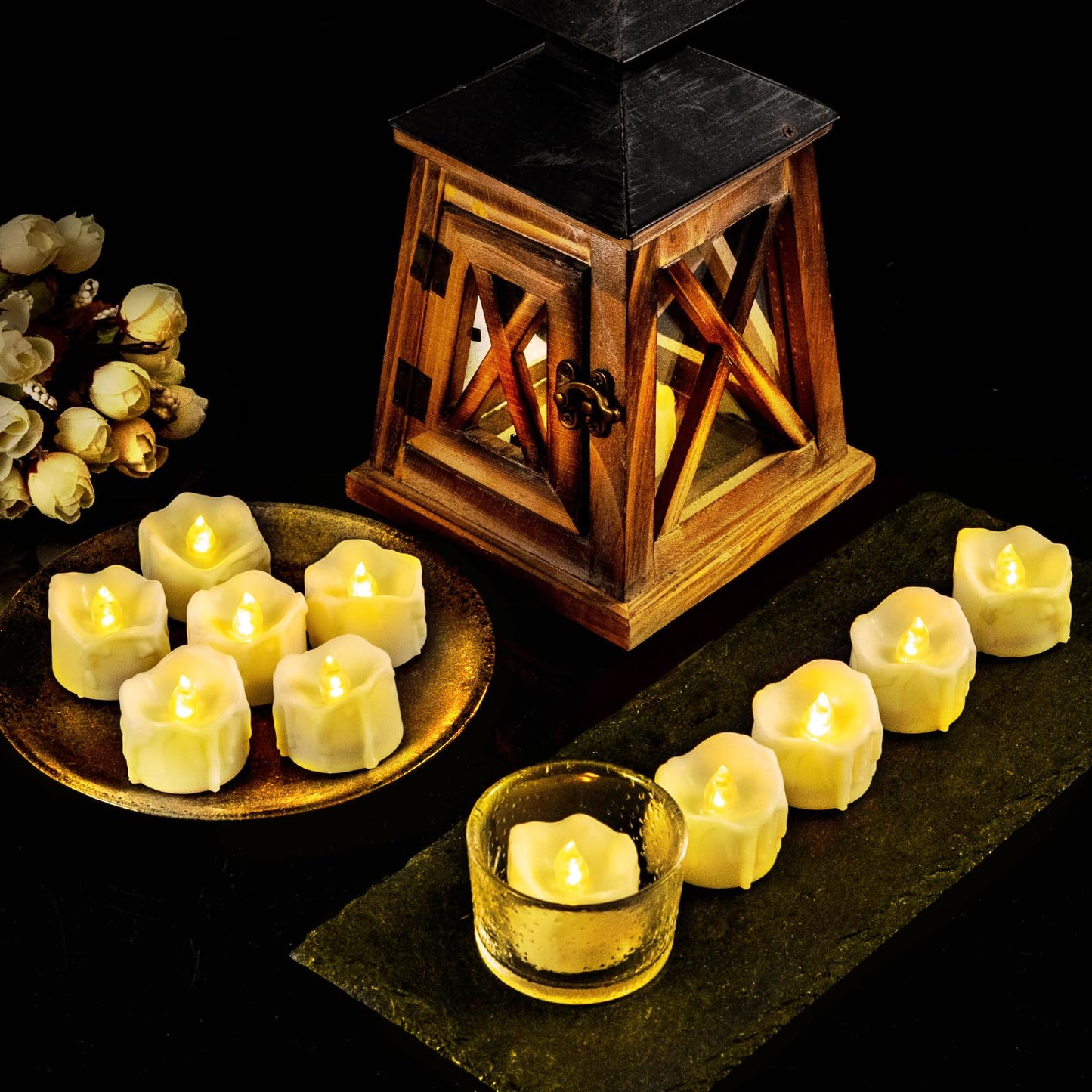 Windshell Warm White Flickering Flame Tea Lights with Auto 6H Timer (No Remote), Melting Design (Ivory Base), Battery Operated LED Flameless Tealight Candles for Wedding Party Christmas, 12 Pack