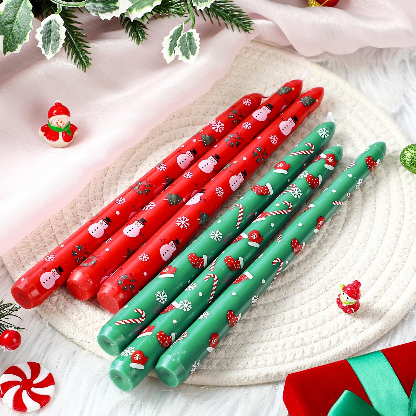 Threlaco 12 Pcs Christmas Taper Candles 10 Inches Red and Green Taper Candles Unscented Candle Sticks for Xmas Home Decor Wedding Party Supplies (Classic)