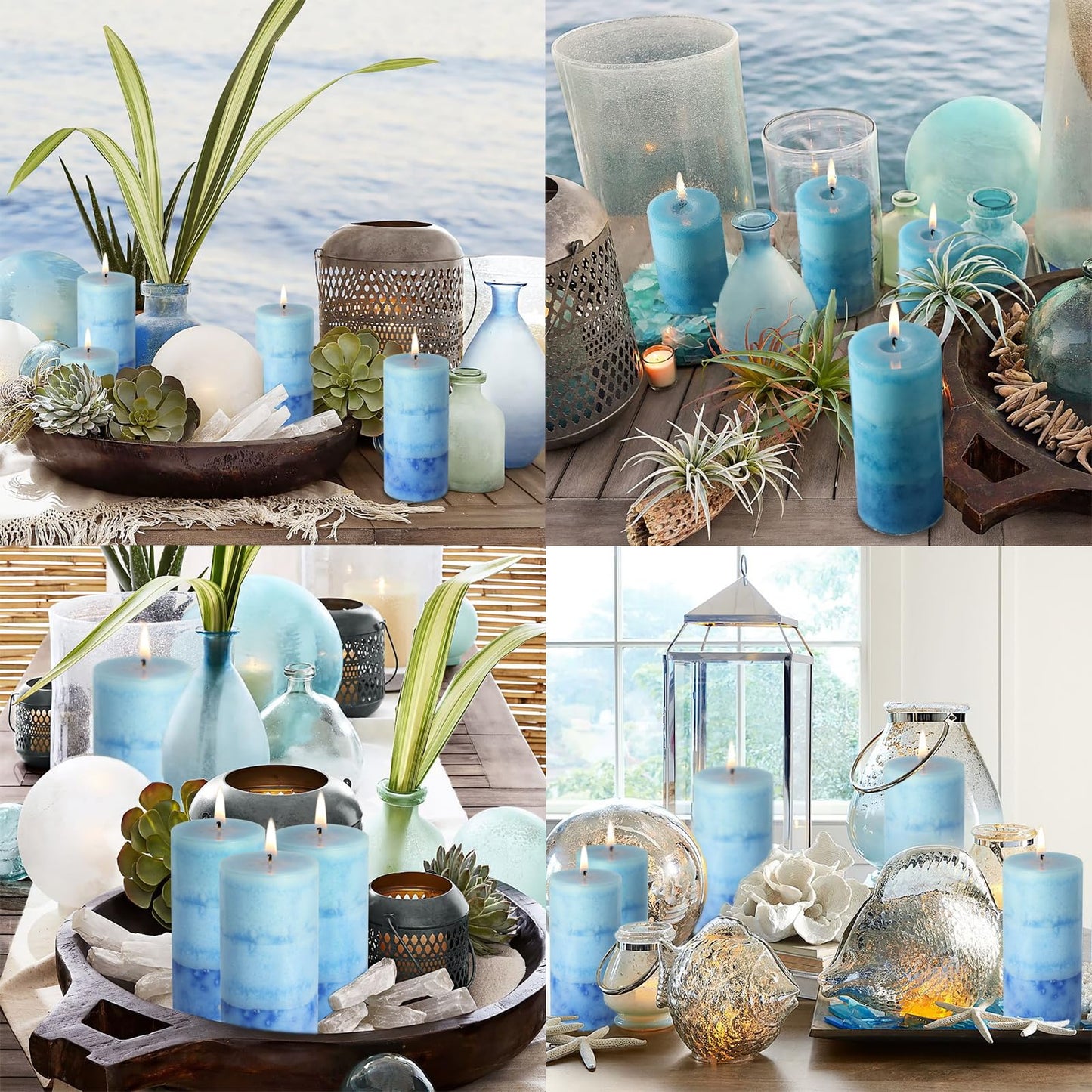 Petristrike Blue Pillar Candles for Home Scented, Set of 3 Strong Ocean Fragrance Scented Candles, 50+ Hrs Long Burning Candles Set