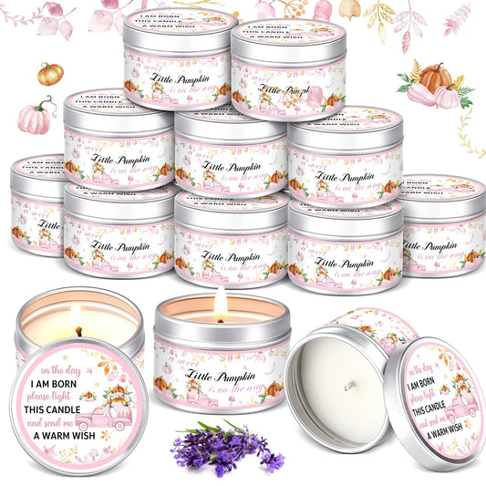 MTLEE 24 Pcs Thanksgiving Little Pumpkin Baby Shower Party Favors Candles Lavender Scented Baby Shower Favors for Guests Rustic Tealights Candles Gender Reveal Return Gifts (Pink, 1.2 Oz)